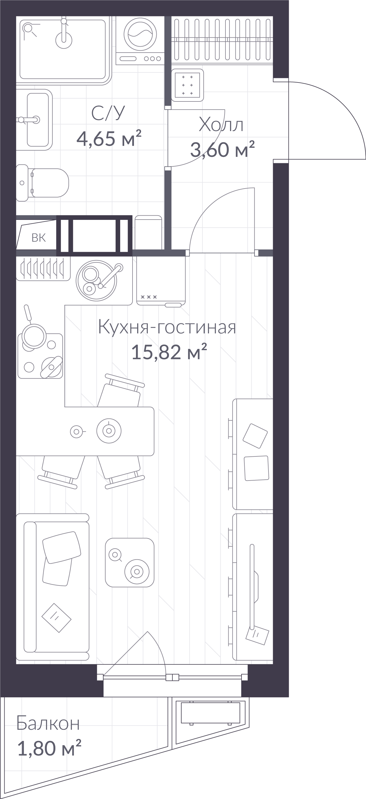 Планировка: студия, 24,6 м²