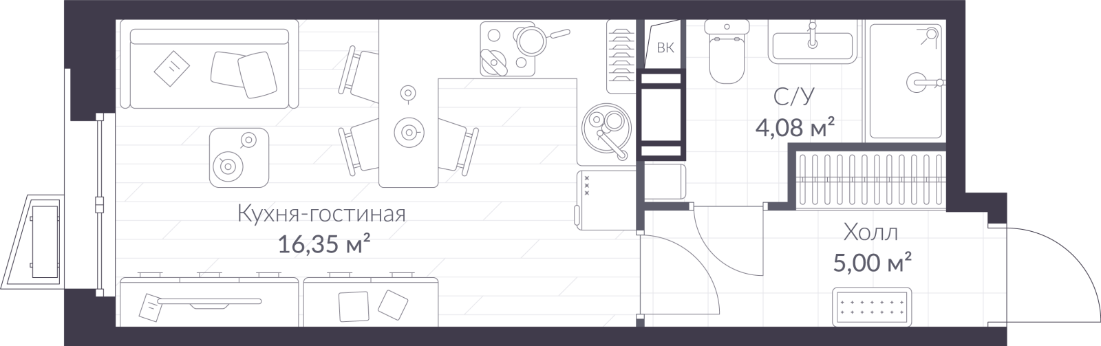 Планировка: студия, 25,4 м²