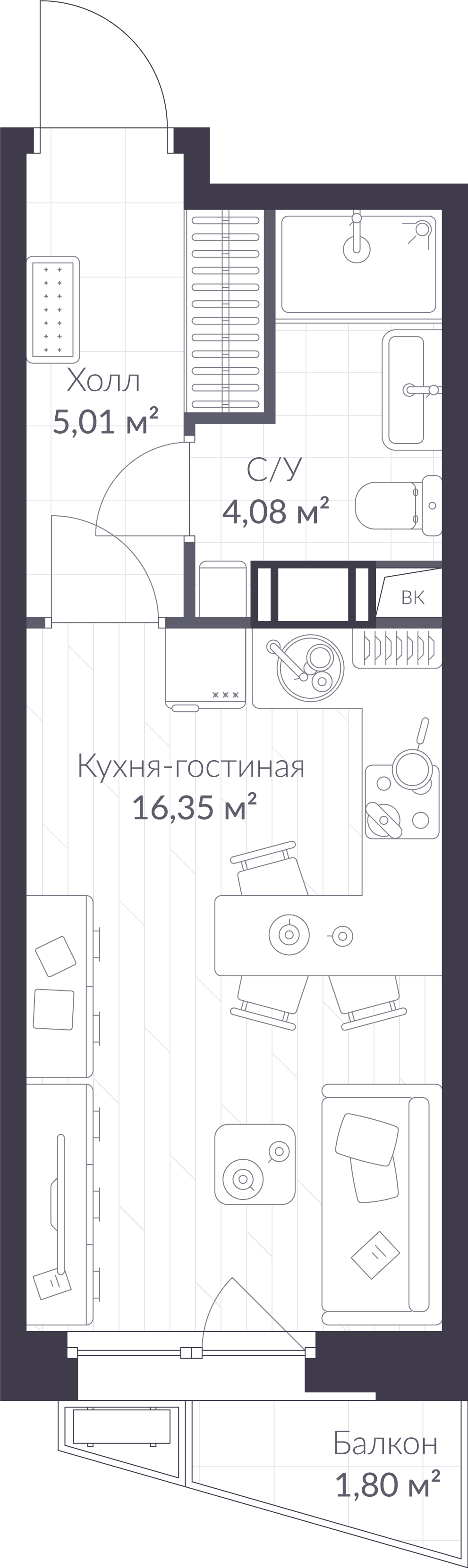 Планировка: студия, 26,0 м²