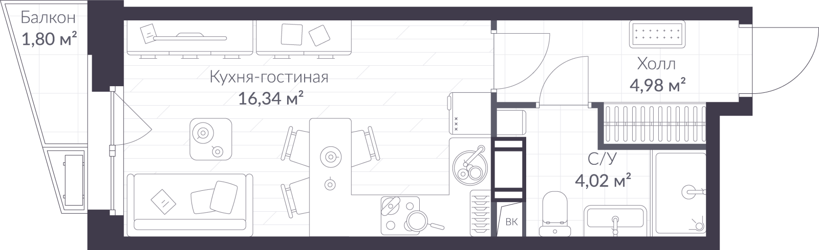Планировка: студия, 25,9 м²