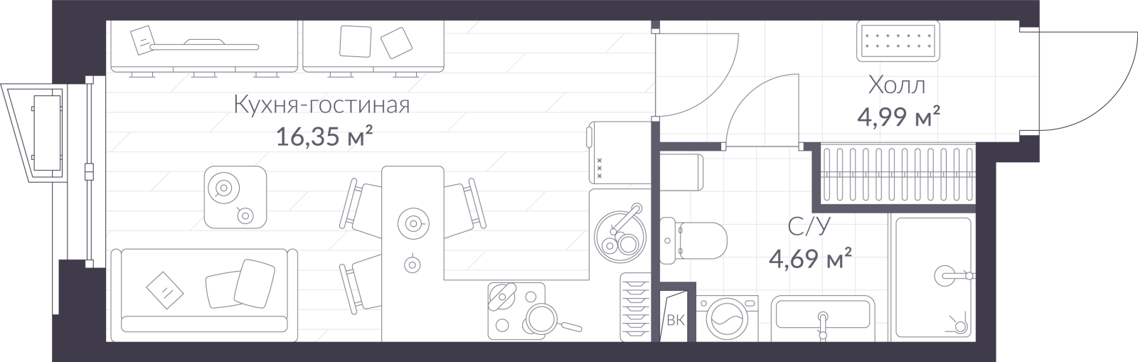 Планировка: студия, 26,0 м²