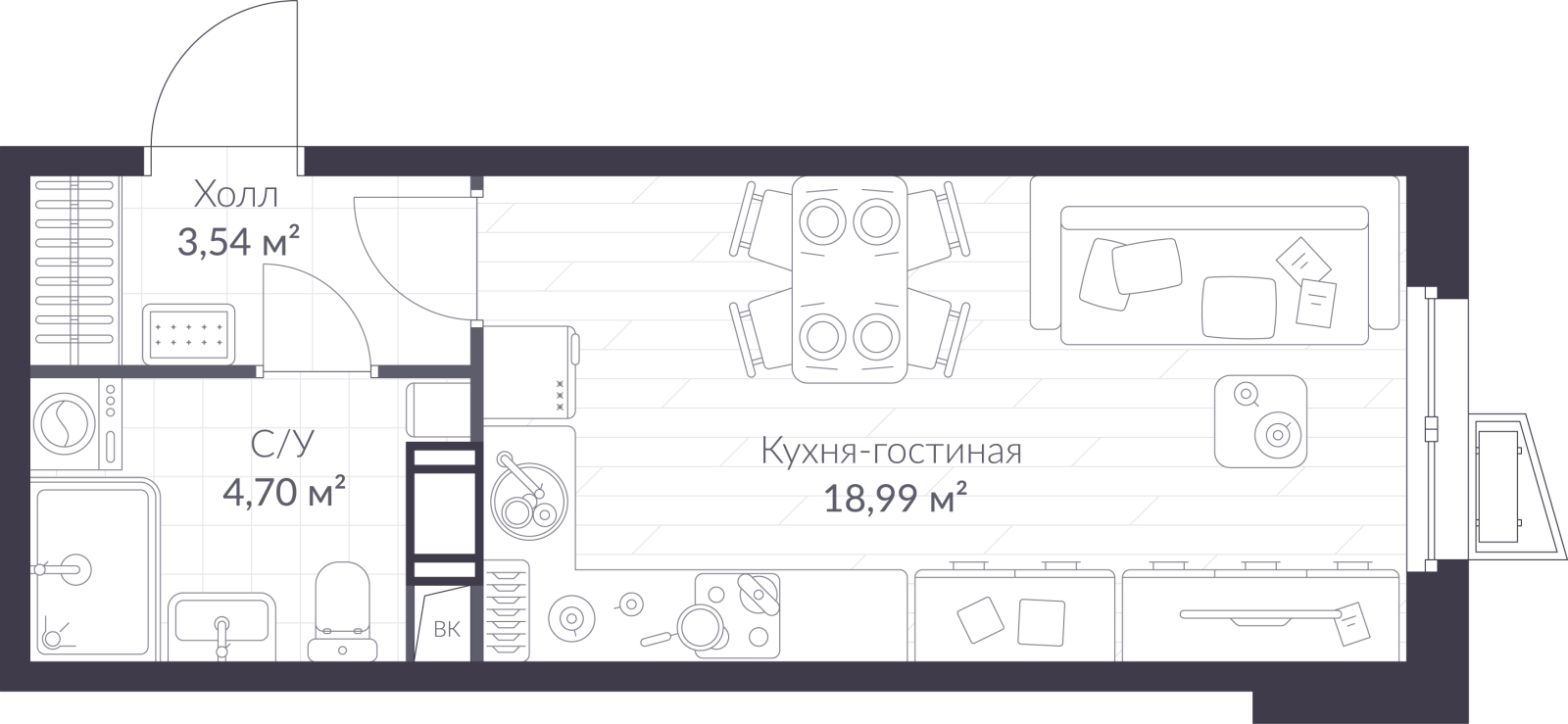 Планировка: студия, 27,2 м²