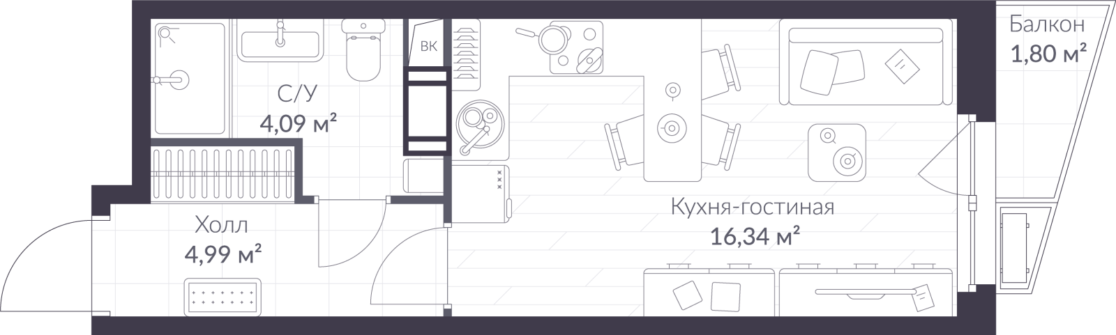 Планировка: студия, 26,0 м²