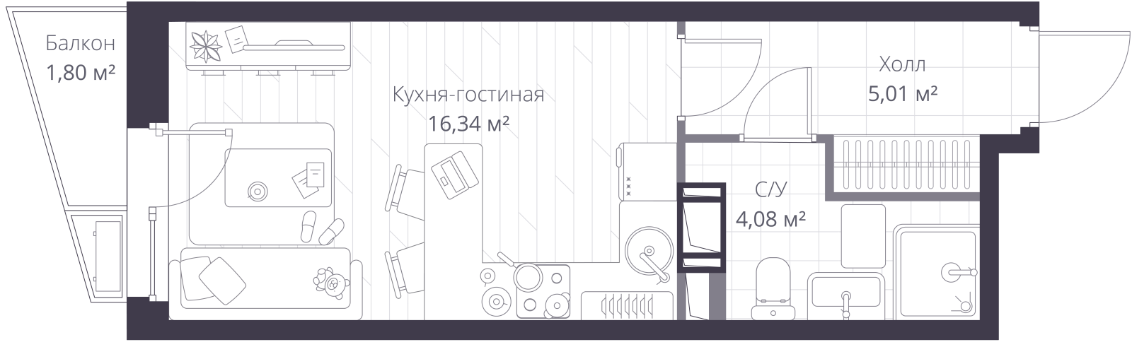 Планировка: студия, 26,0 м²