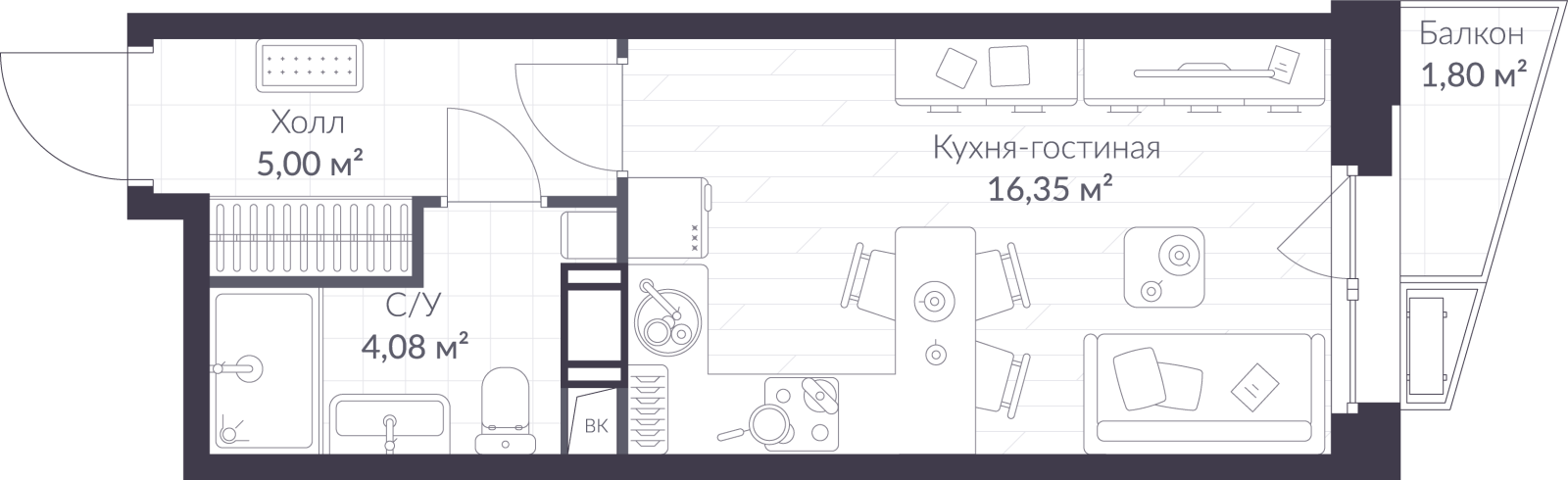 Планировка: студия, 26,0 м²