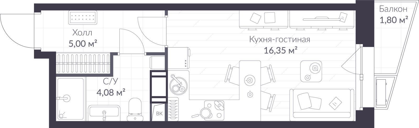 Планировка: студия, 26,0 м²