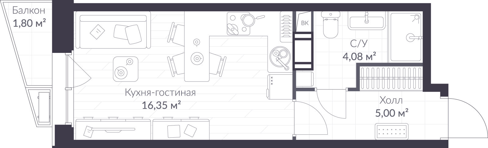 Планировка: студия, 26,0 м²