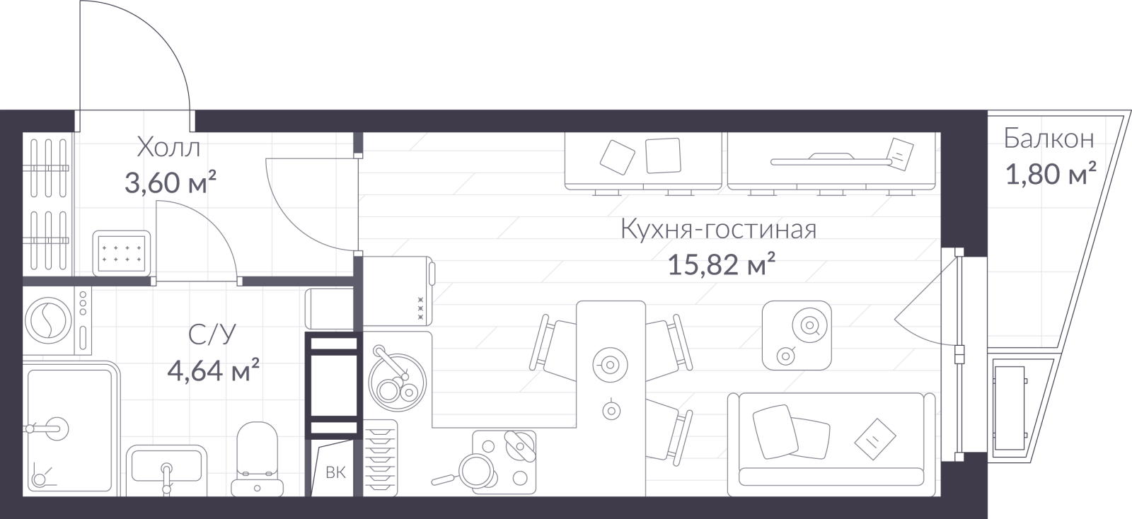 Планировка: студия, 24,6 м²