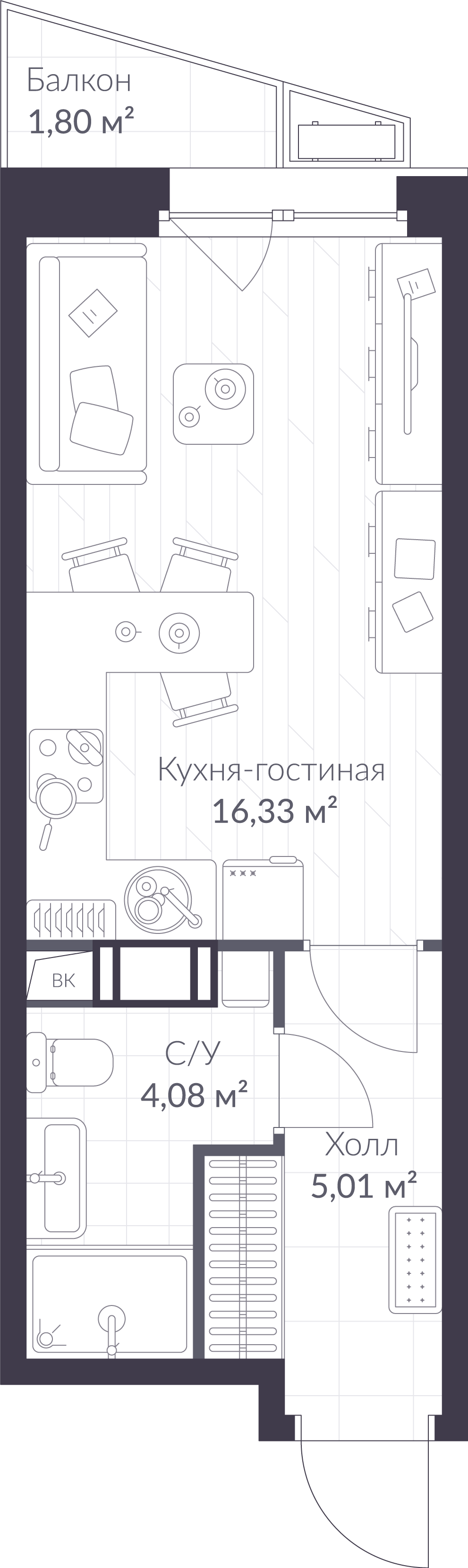 Планировка: студия, 26,0 м²