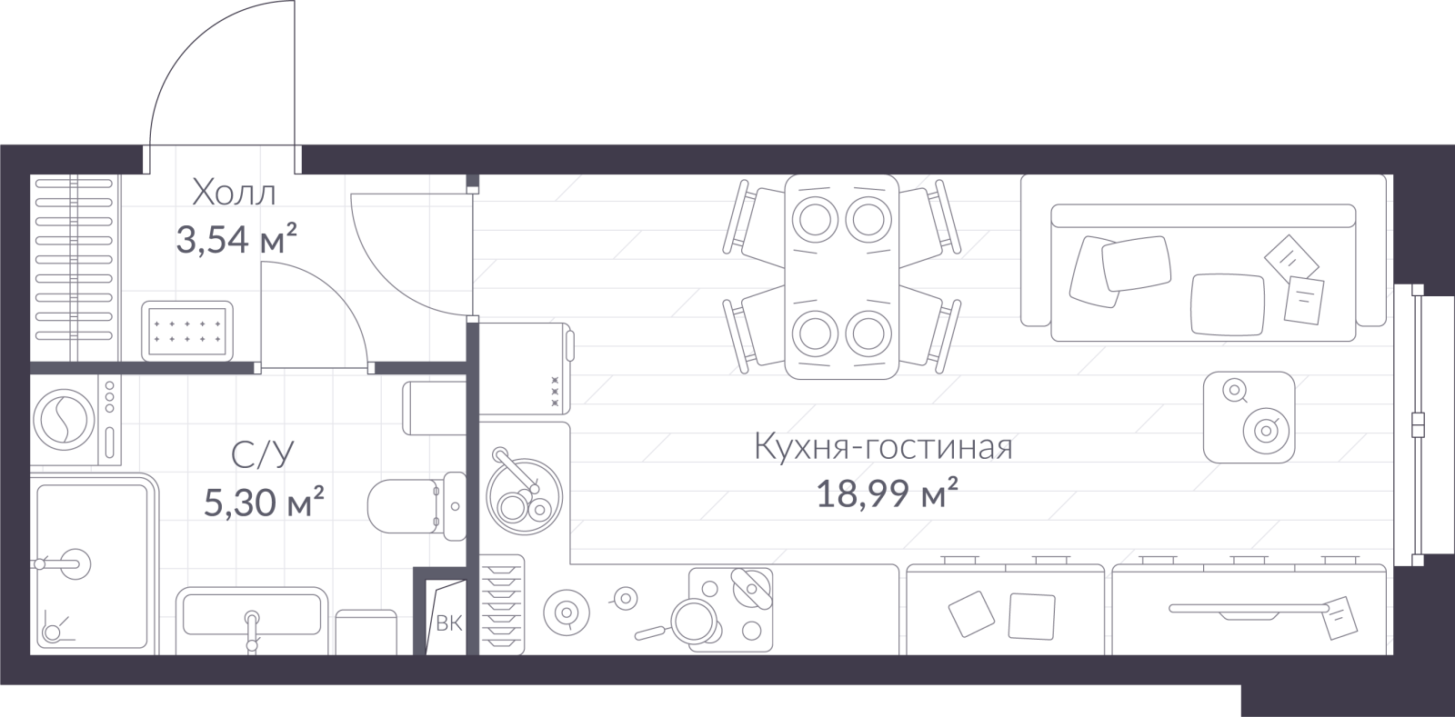 Планировка: студия, 27,8 м²