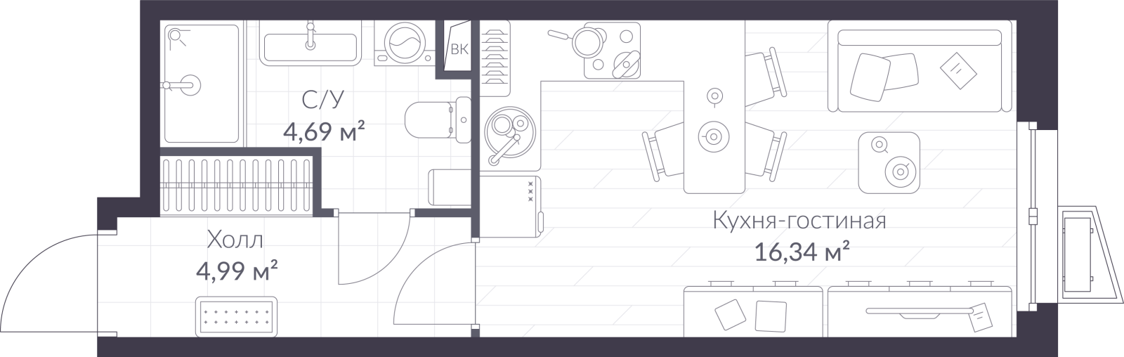 Планировка: студия, 26,0 м²