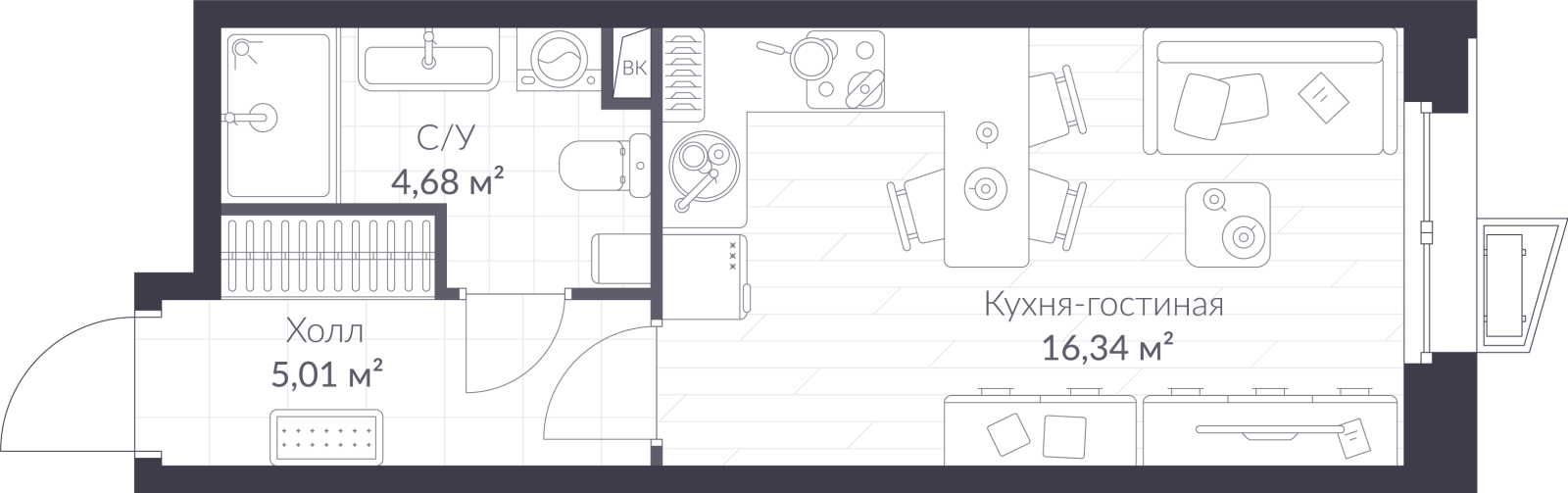 Планировка: студия, 26,0 м²