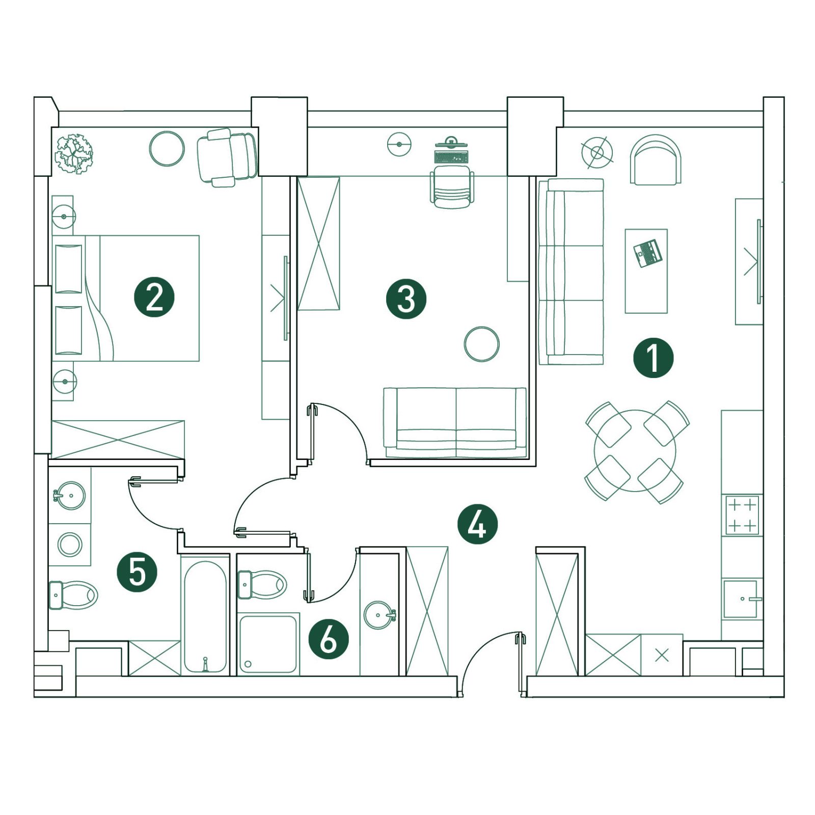 Планировка: 3-комнатная квартира, 75,6 м²