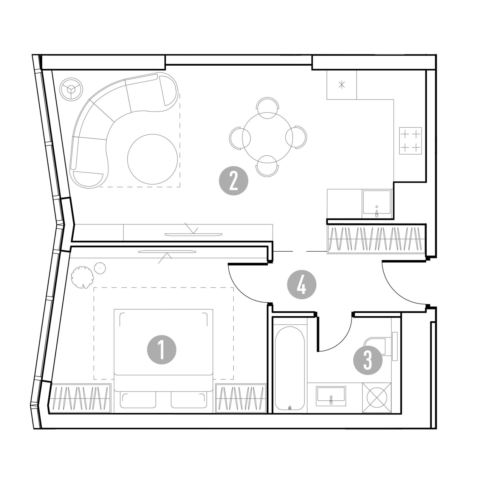 Планировка: 1-комнатная квартира, 48,9 м²