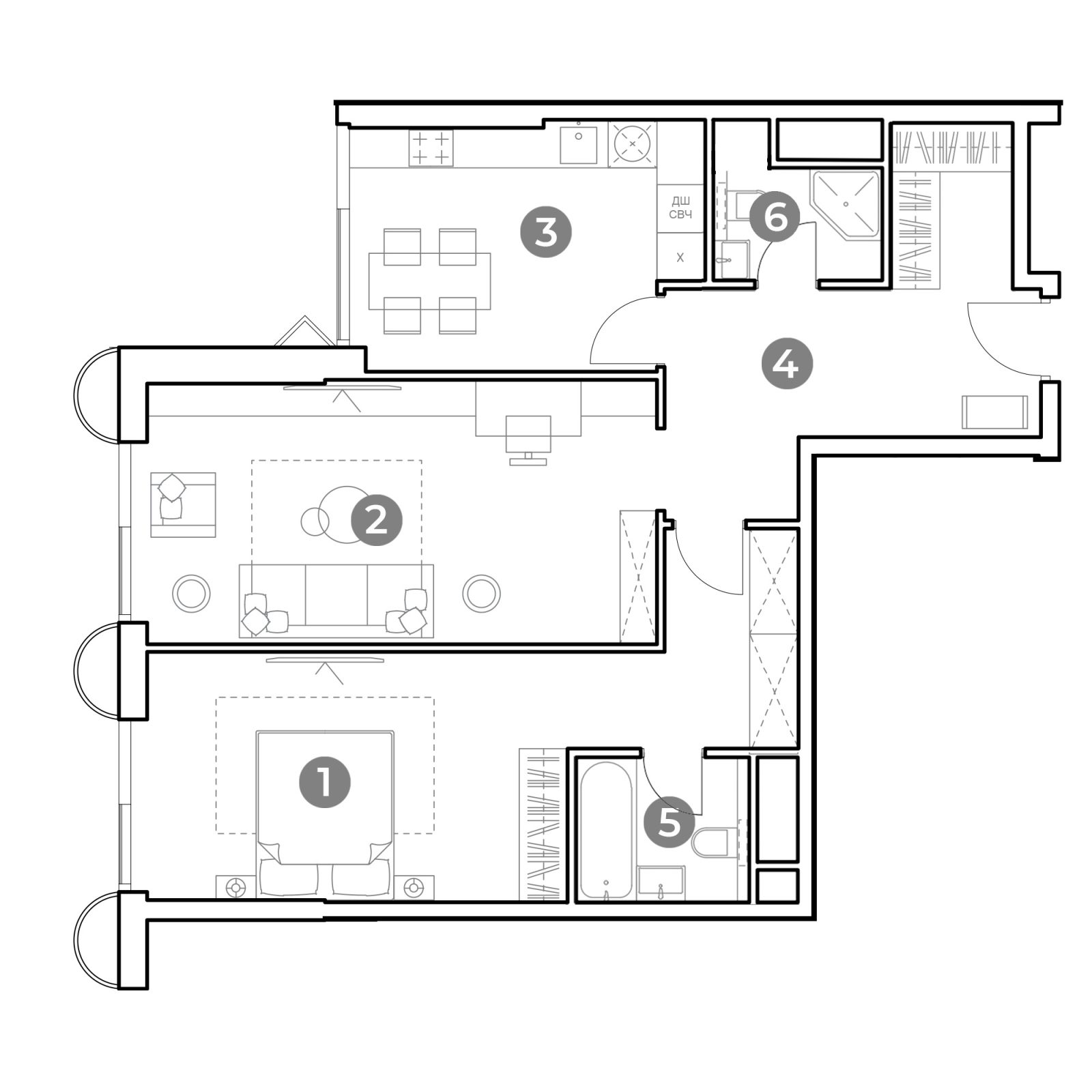 Планировка: 2-комнатная квартира, 78,1 м²