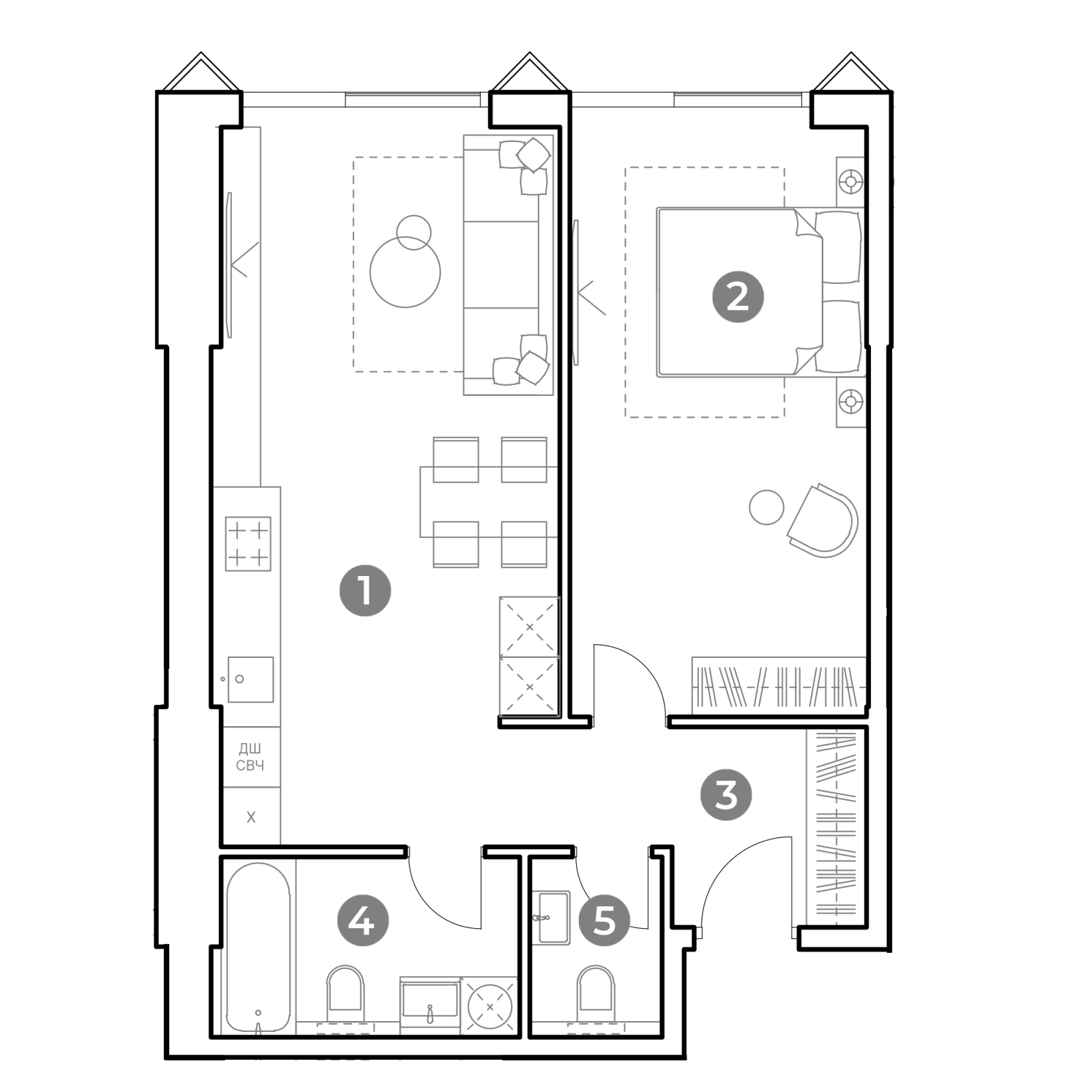 Планировка: 2-комнатная квартира, 56,5 м²