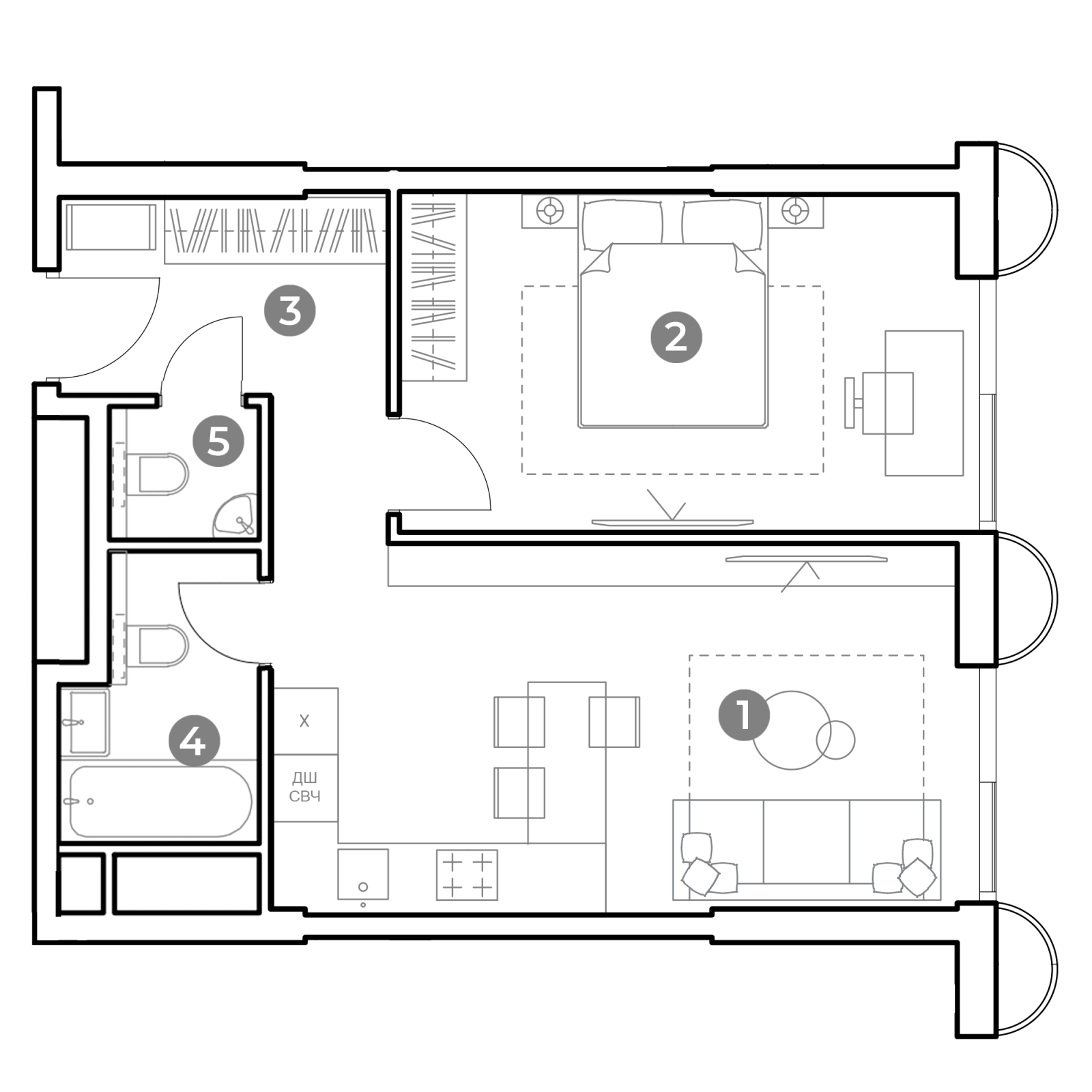 Планировка: 2-комнатная квартира, 48,7 м²
