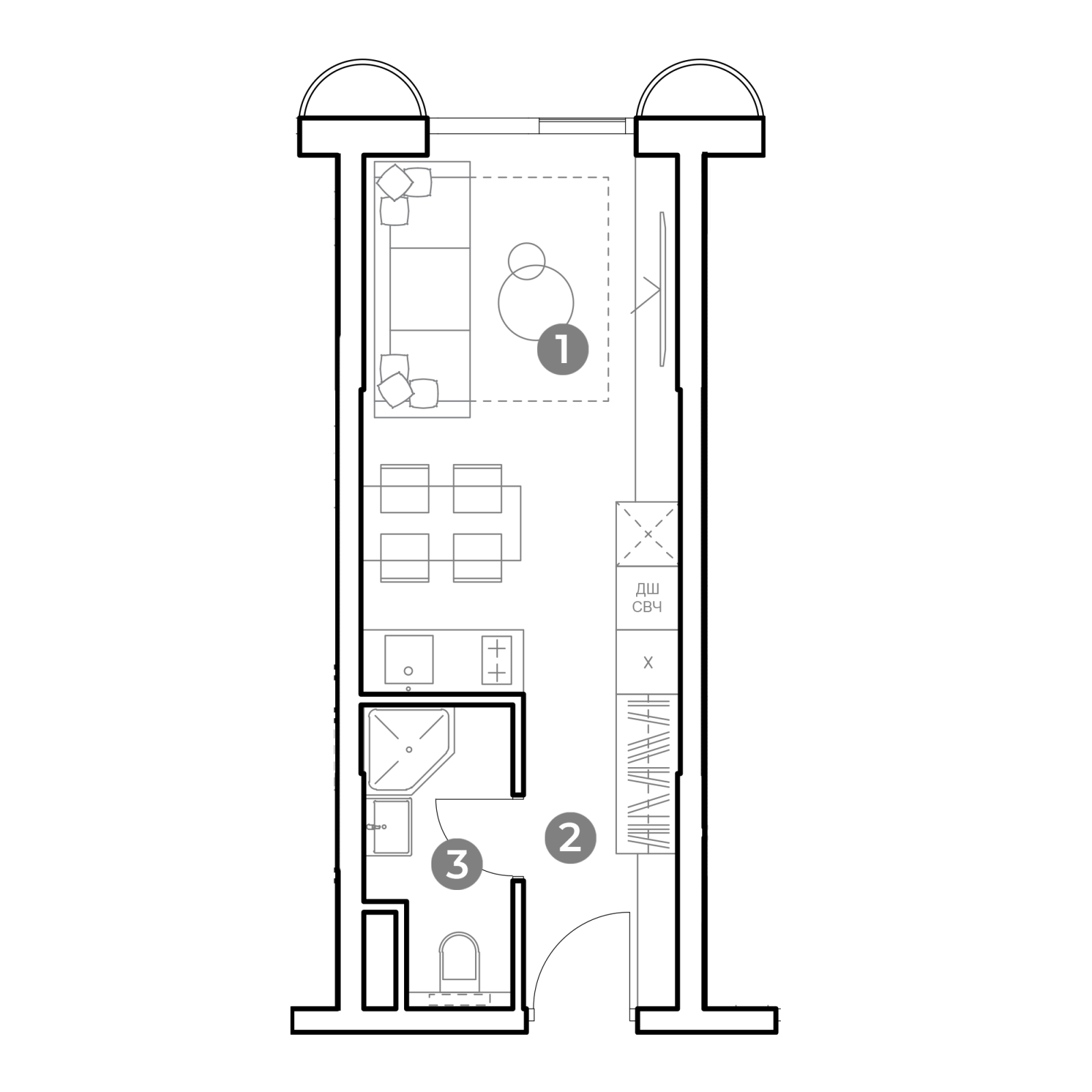 Планировка: студия, 22,8 м²