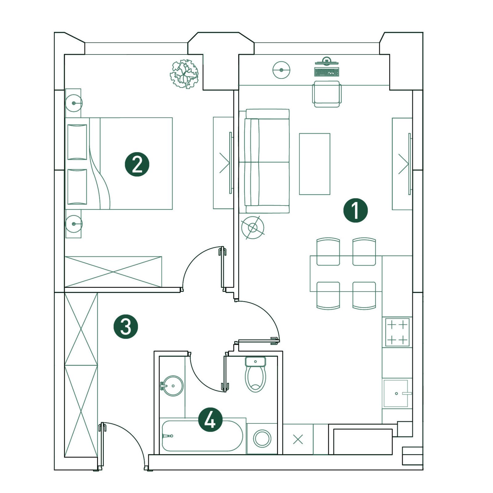 Планировка: 2-комнатная квартира, 50,4 м²