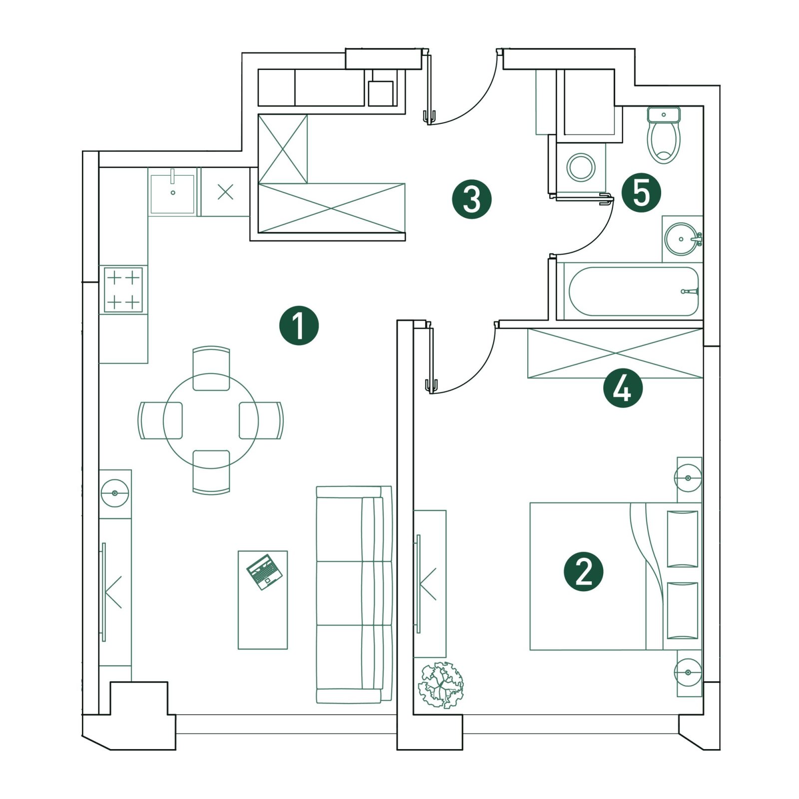 Планировка: 2-комнатная квартира, 51,7 м²