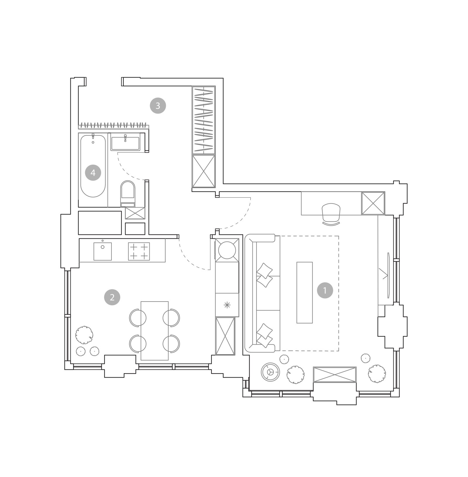 Планировка: 1-комнатная квартира, 45,1 м²