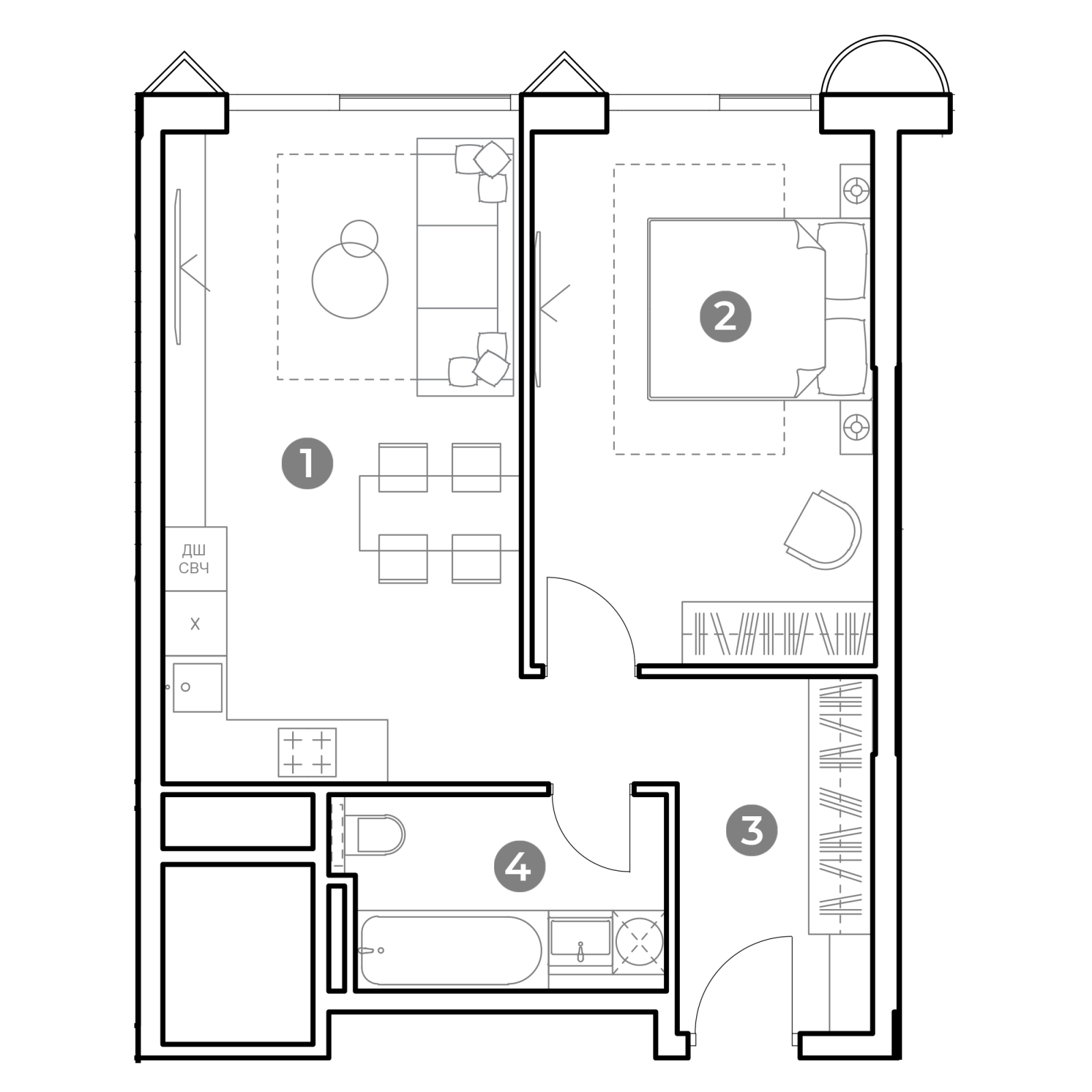 Планировка: 2-комнатная квартира, 50,8 м²