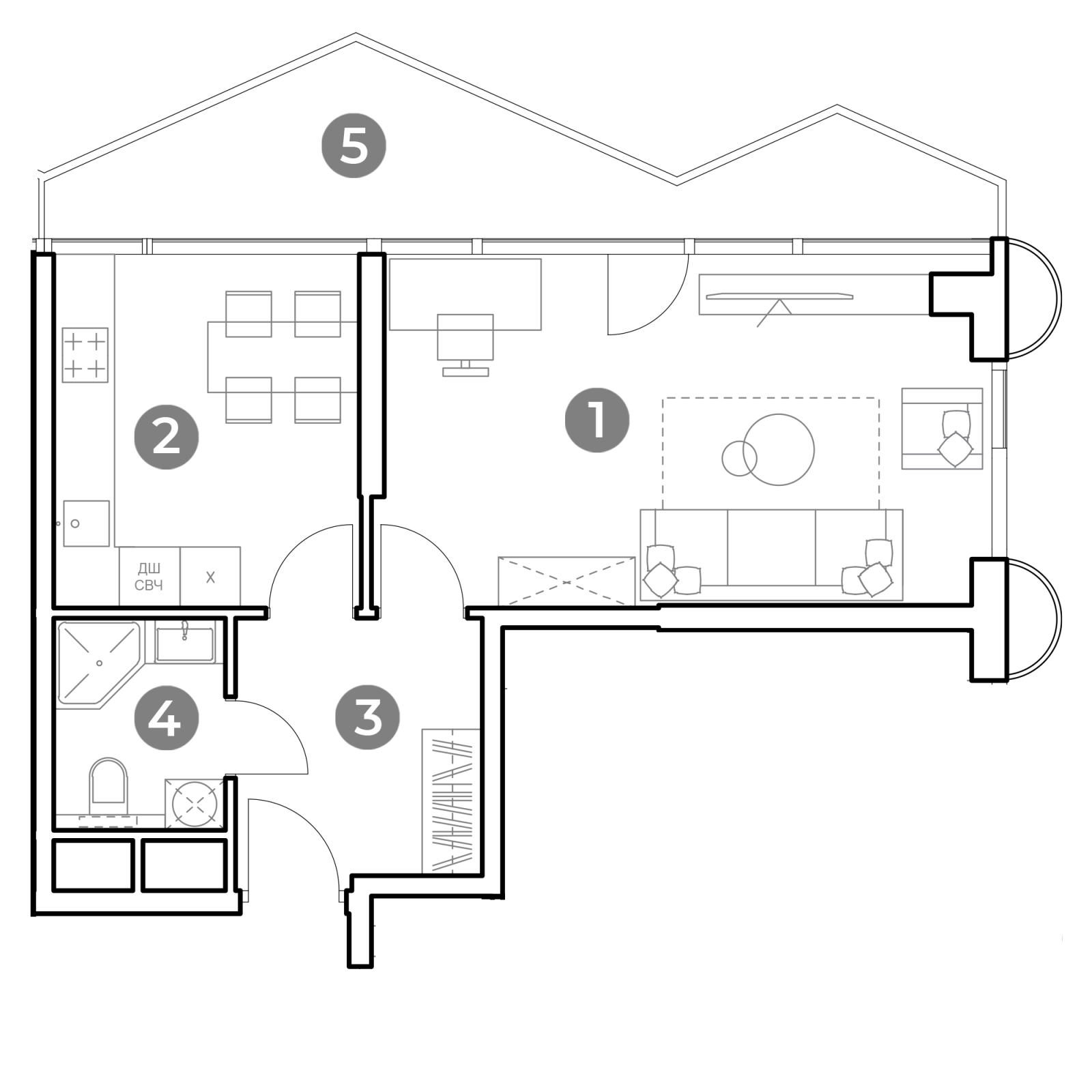 Планировка: 1-комнатная квартира, 52,7 м²