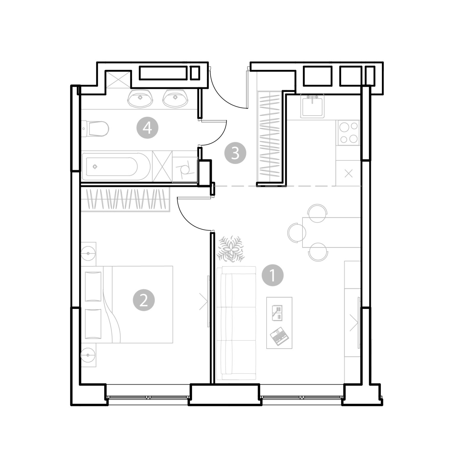 Планировка: 2-комнатная квартира, 45,5 м²