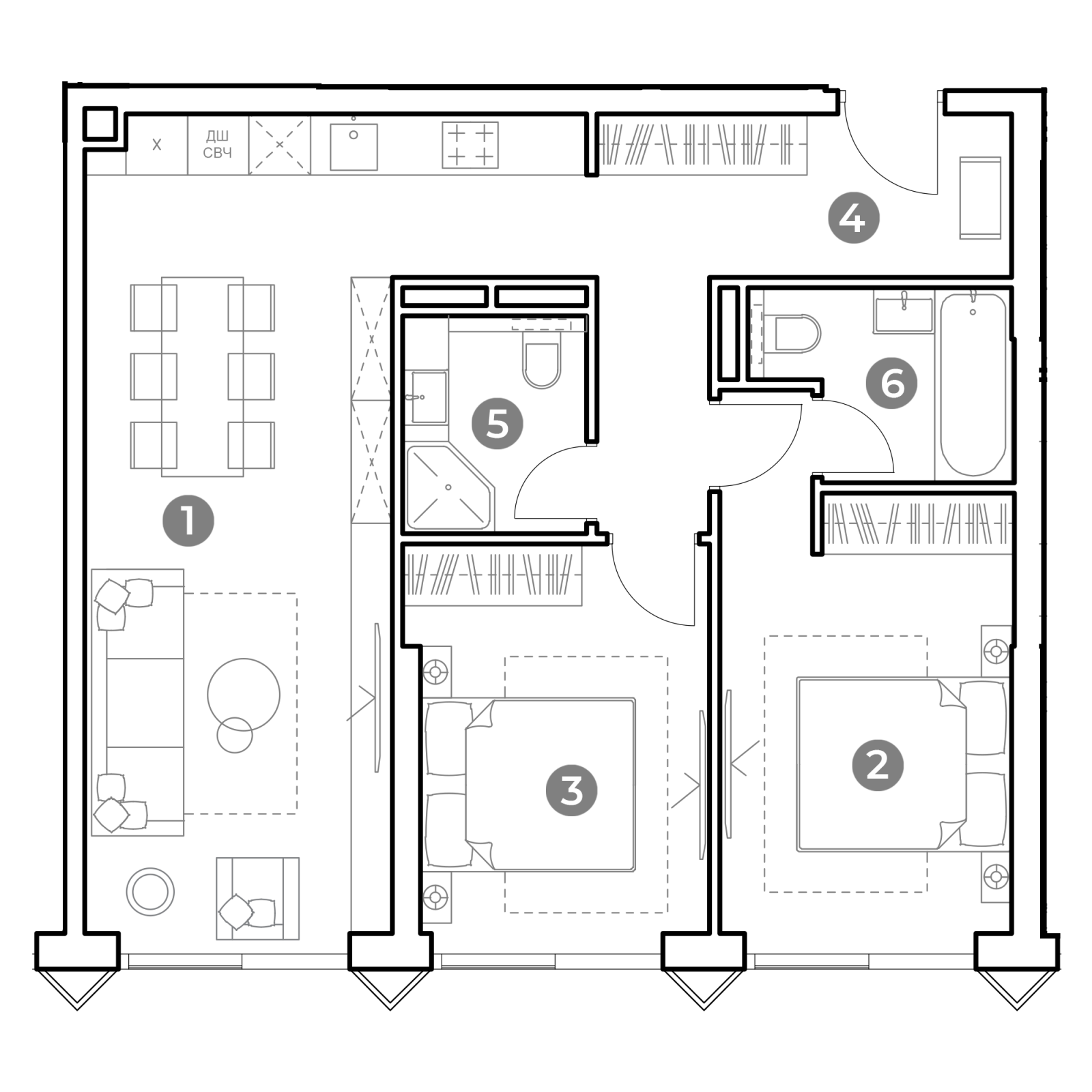 Планировка: 3-комнатная квартира, 70,6 м²