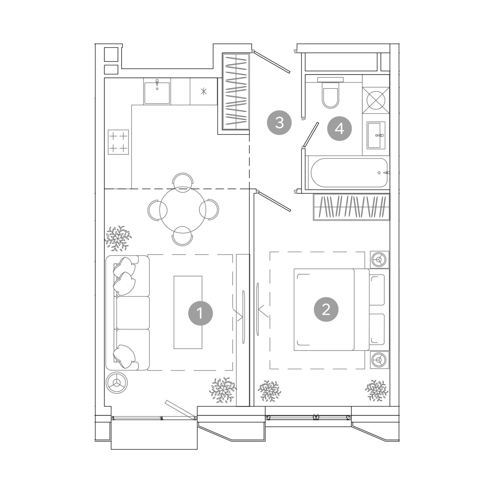 Планировка: 2-комнатная квартира, 45,4 м²