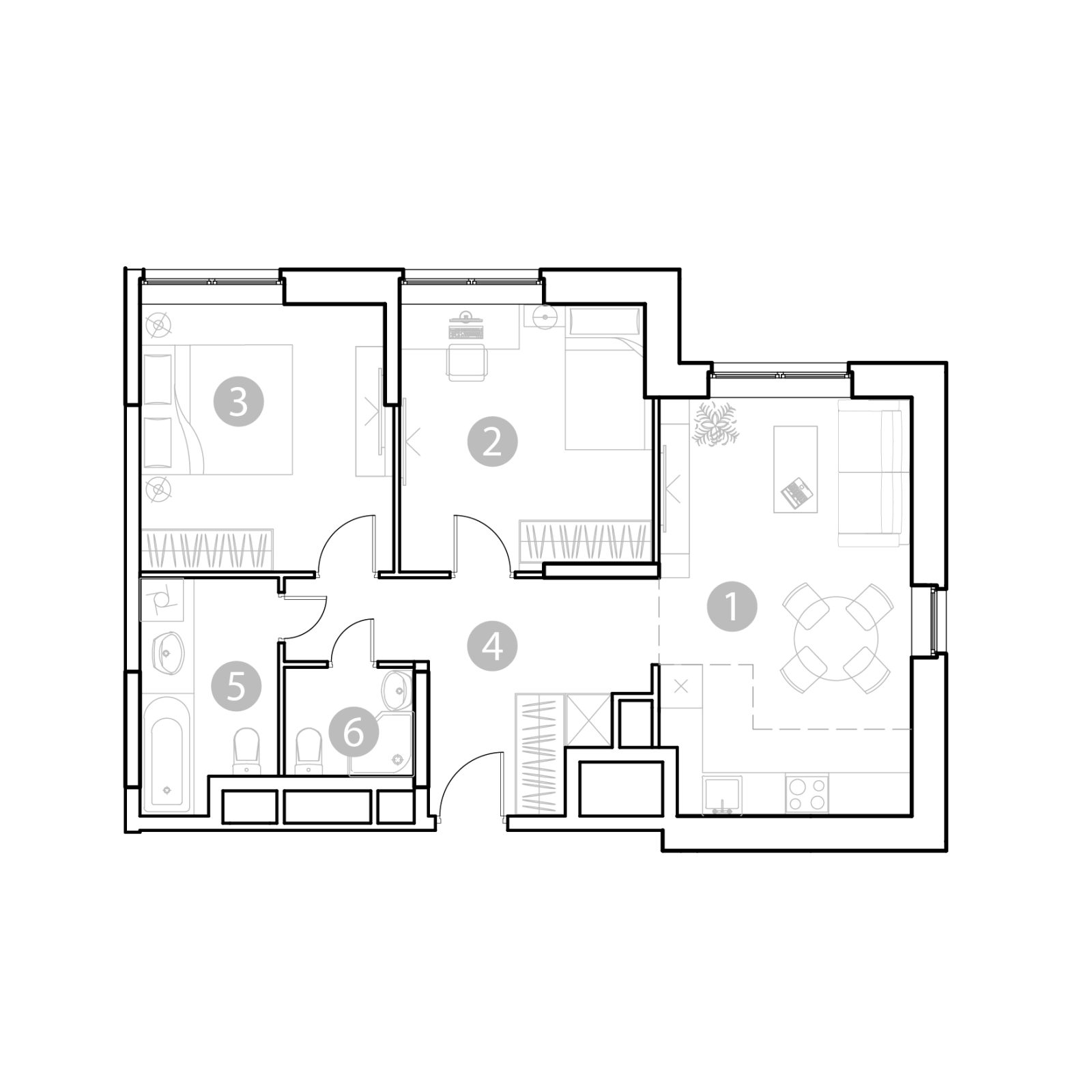 Планировка: 3-комнатная квартира, 65,4 м²