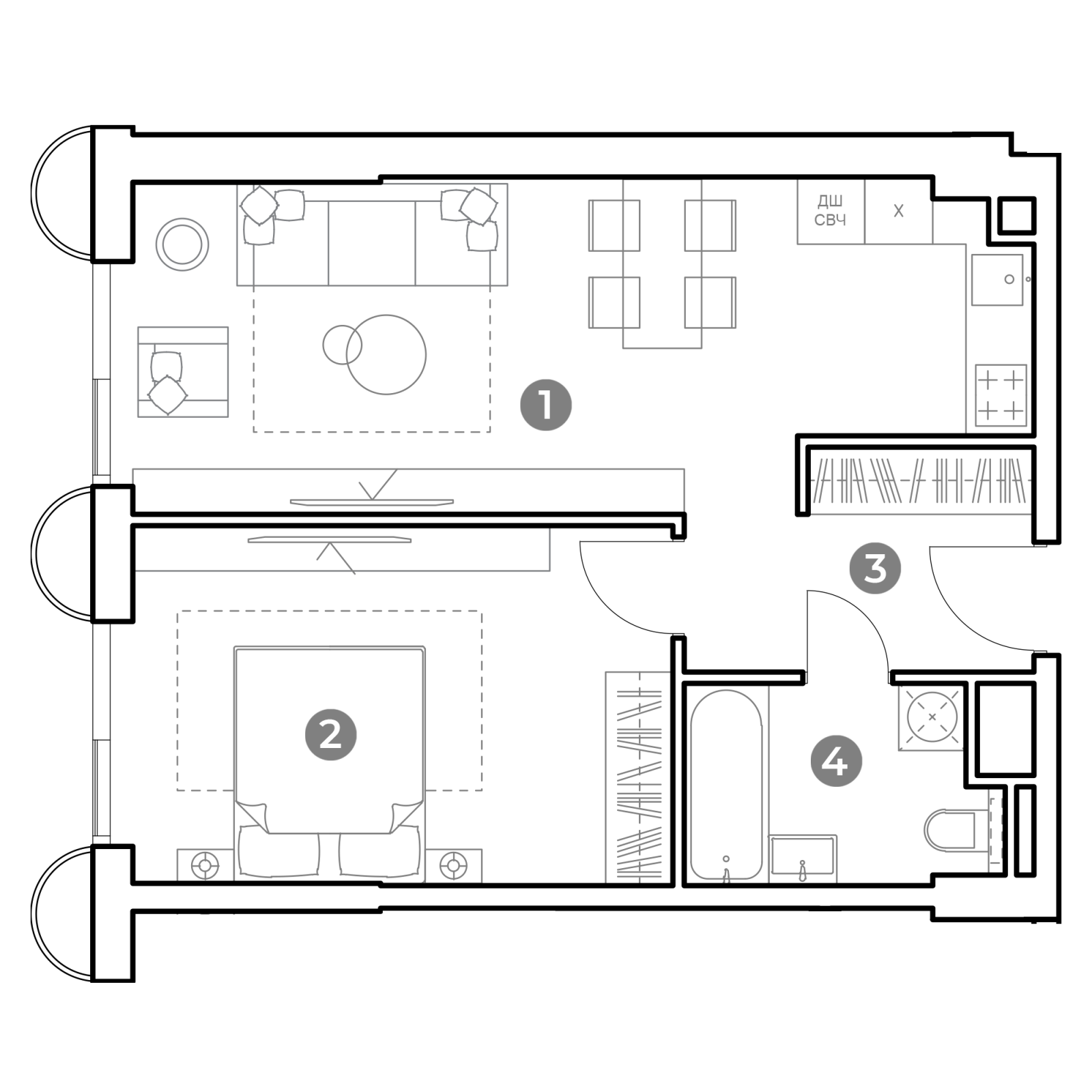 Планировка: 2-комнатная квартира, 48,7 м²