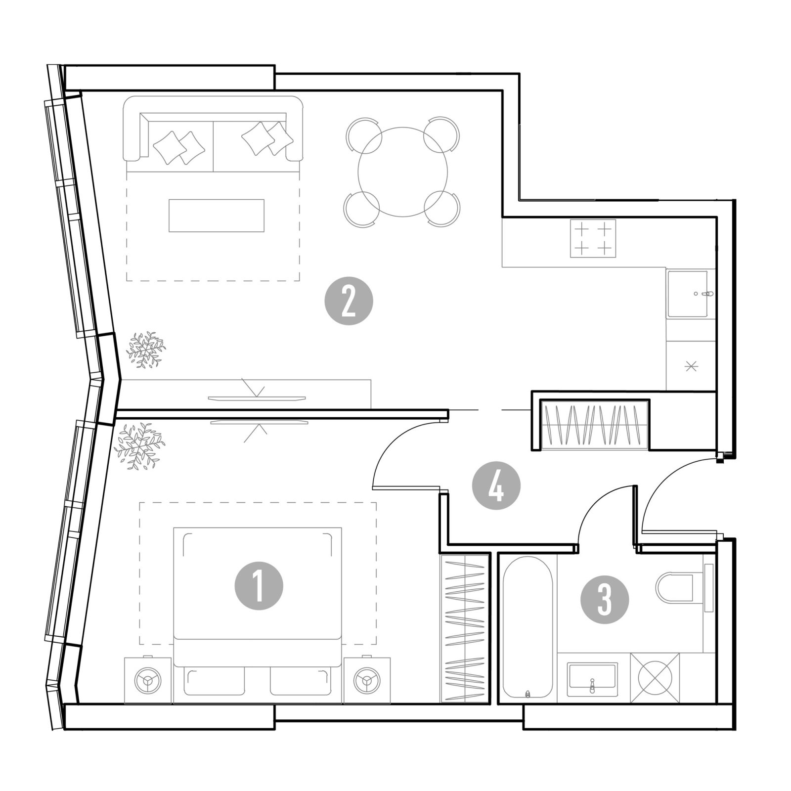Планировка: 1-комнатная квартира, 48,5 м²