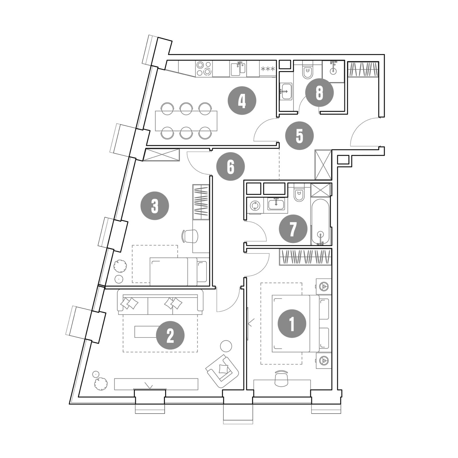 Планировка: 3-комнатная квартира, 87,6 м²