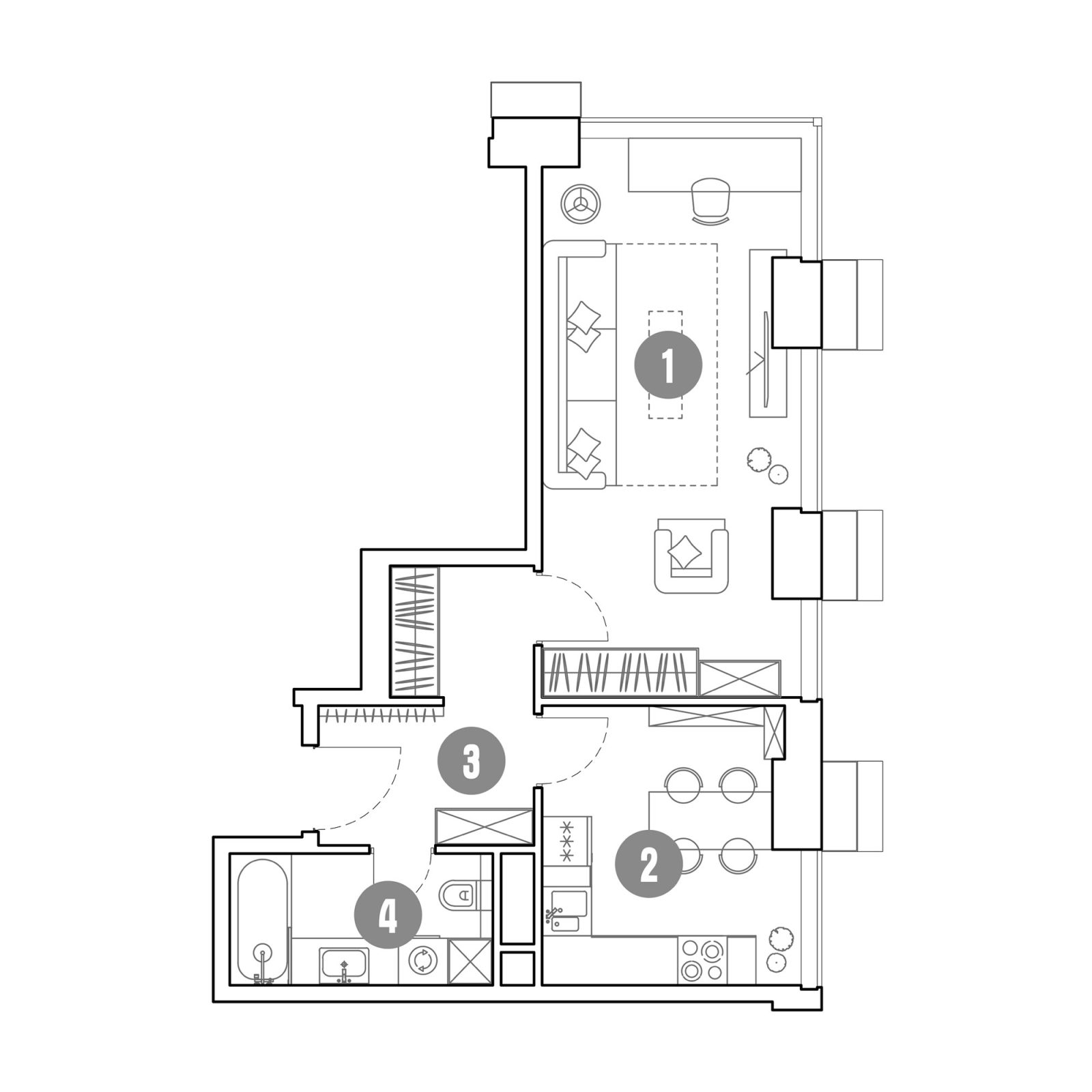 Планировка: 1-комнатная квартира, 43,2 м²