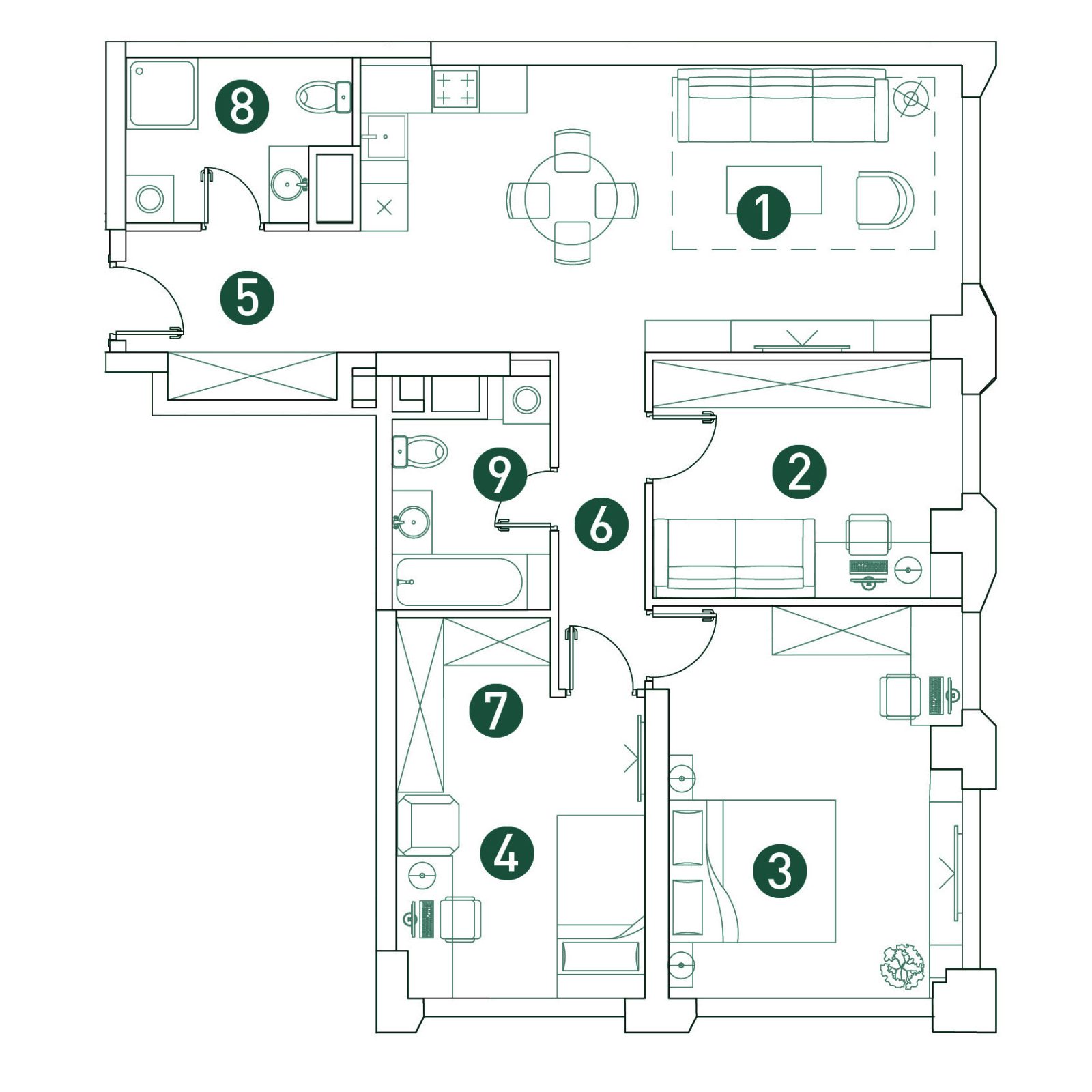 Планировка: 4-комнатная квартира, 92,0 м²