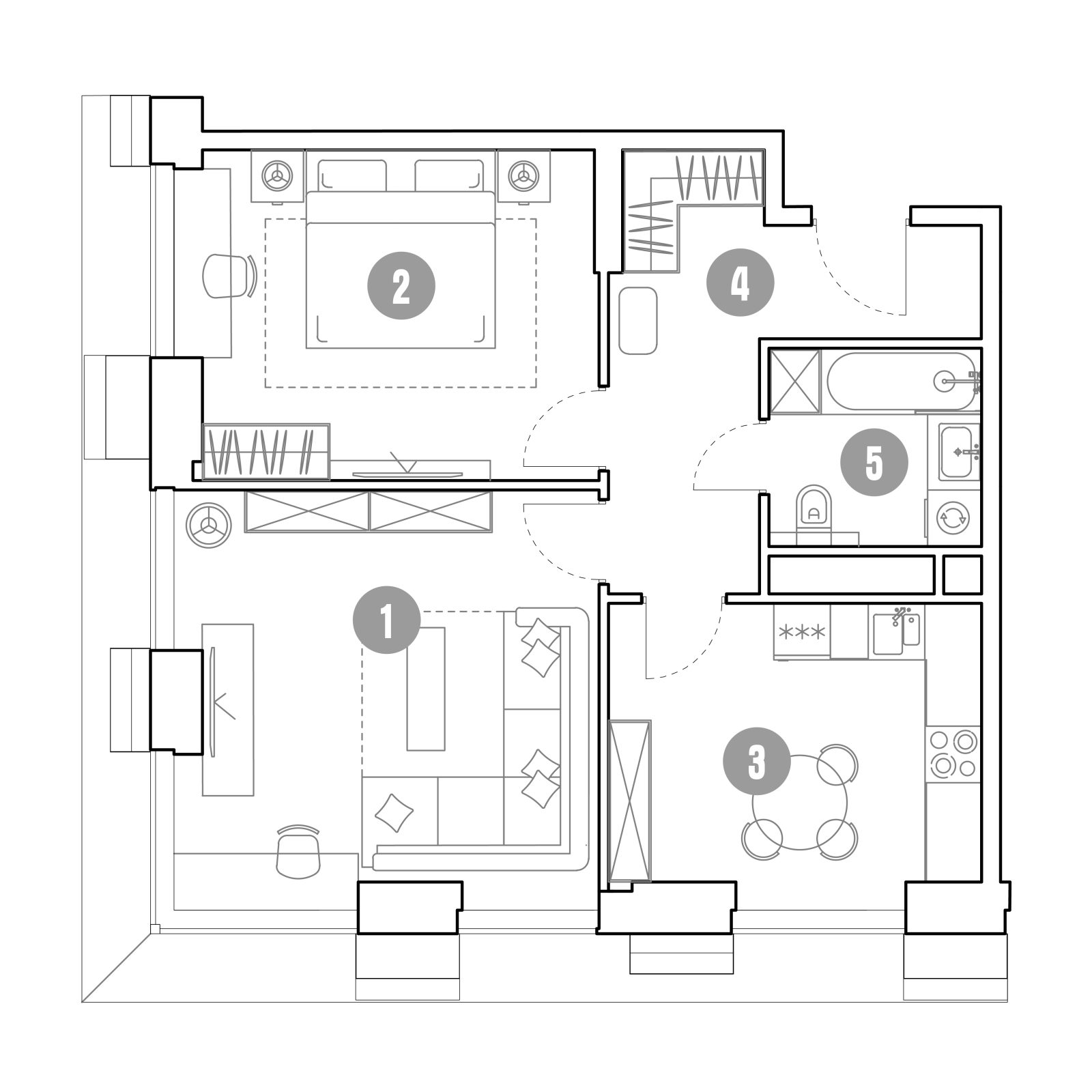 Планировка: 2-комнатная квартира, 62,1 м²