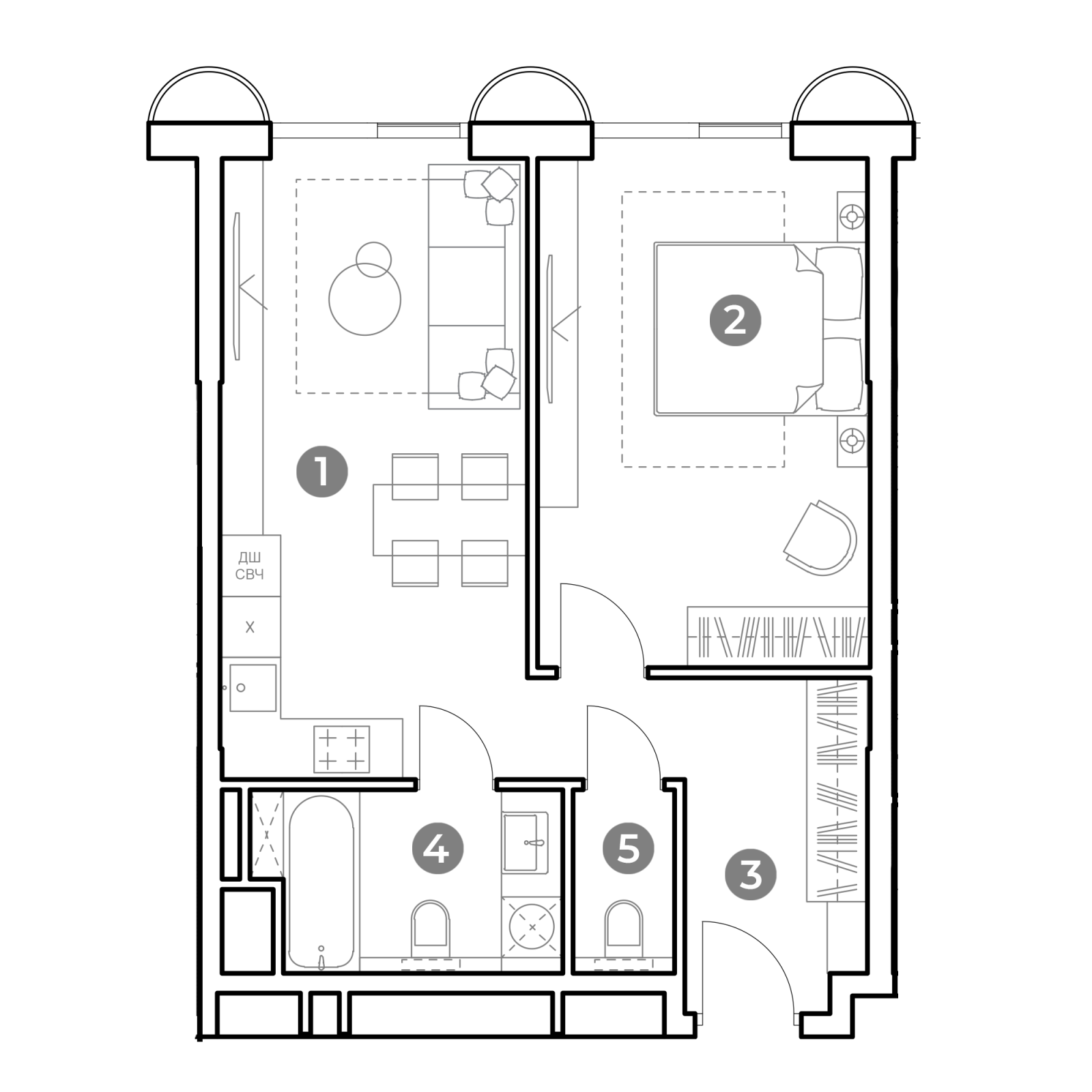 Планировка: 2-комнатная квартира, 50,2 м²