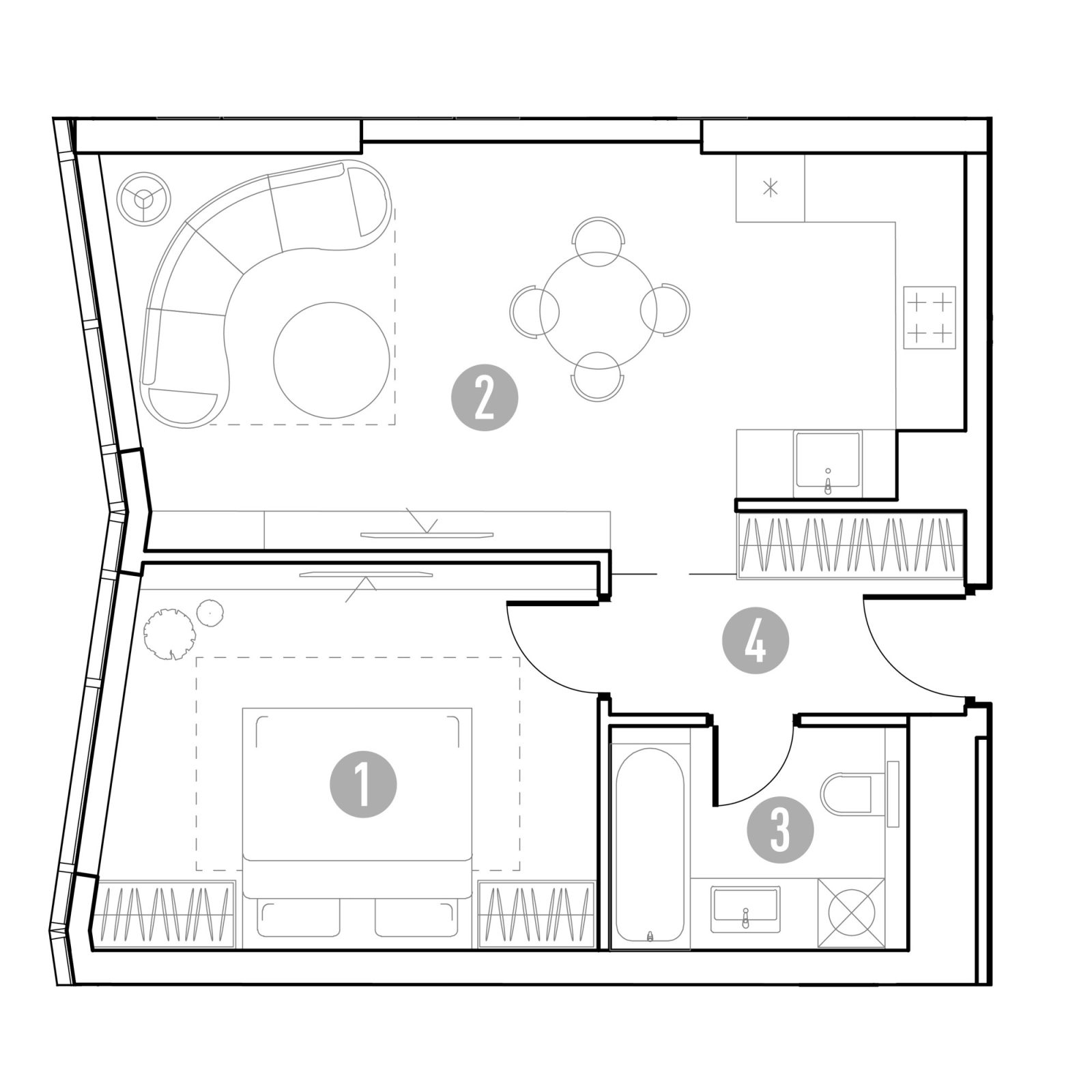 Планировка: 1-комнатная квартира, 48,8 м²