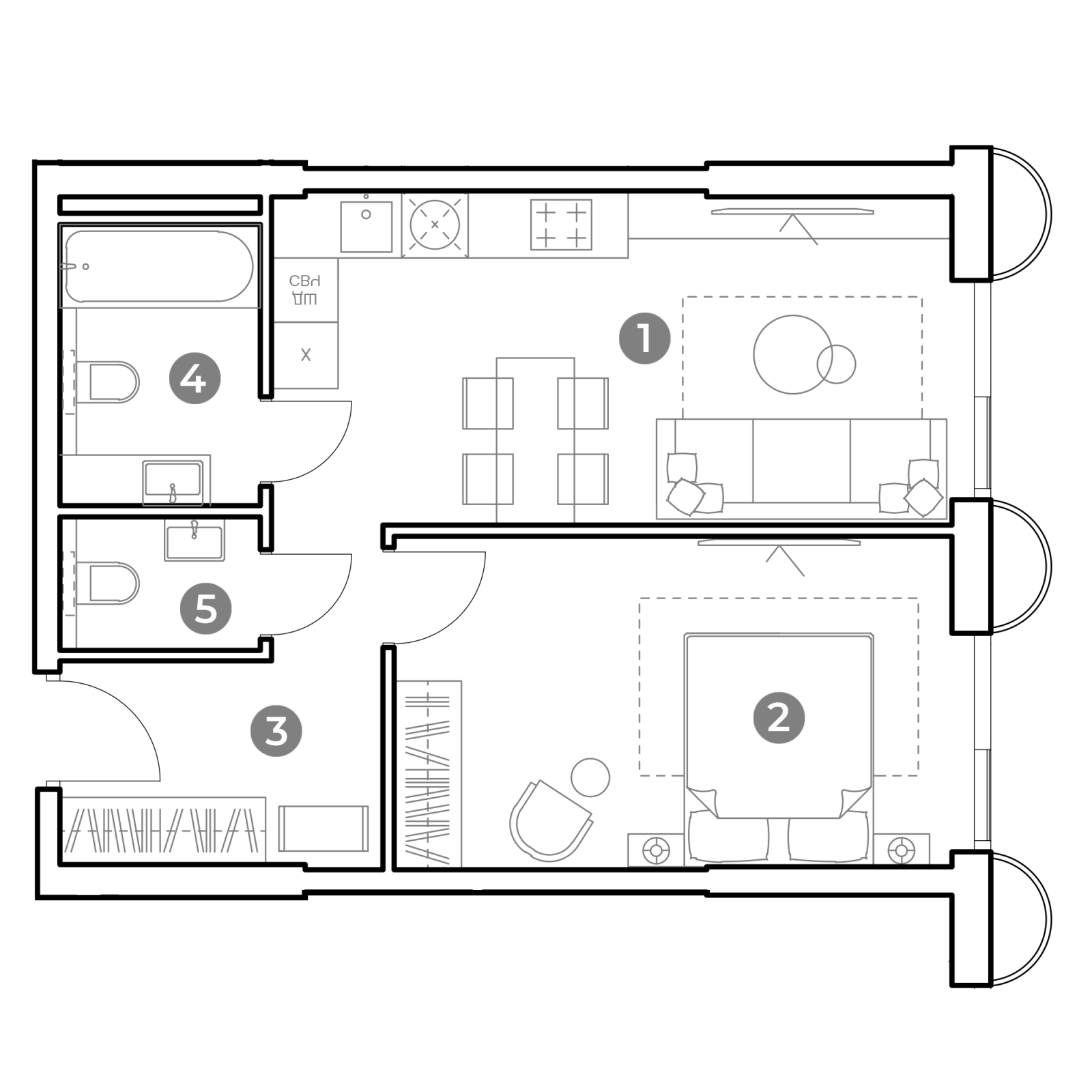 Планировка: 2-комнатная квартира, 47,2 м²