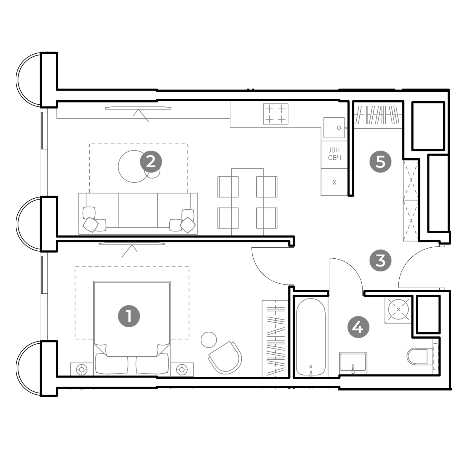 Планировка: 2-комнатная квартира, 48,0 м²
