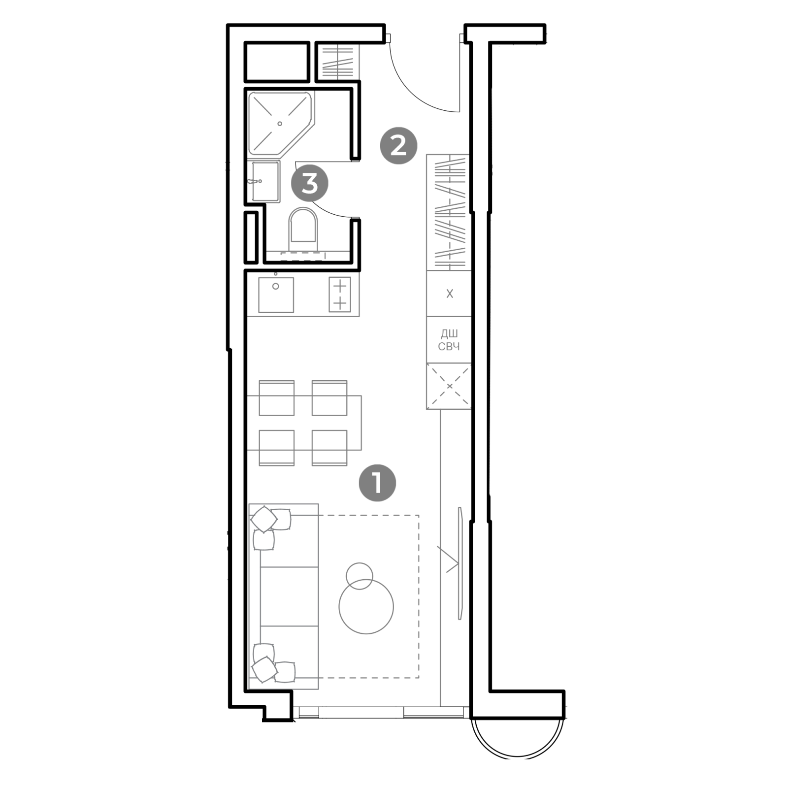 Планировка: студия, 24,1 м²
