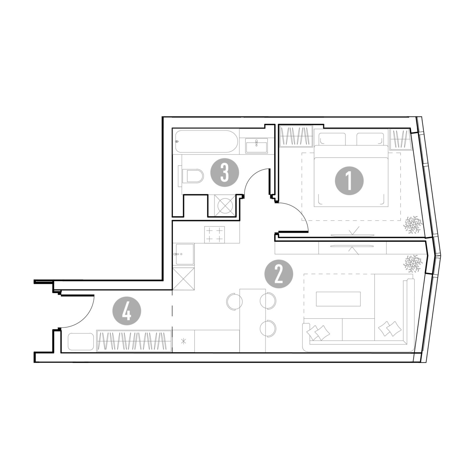 Планировка: 1-комнатная квартира, 44,3 м²