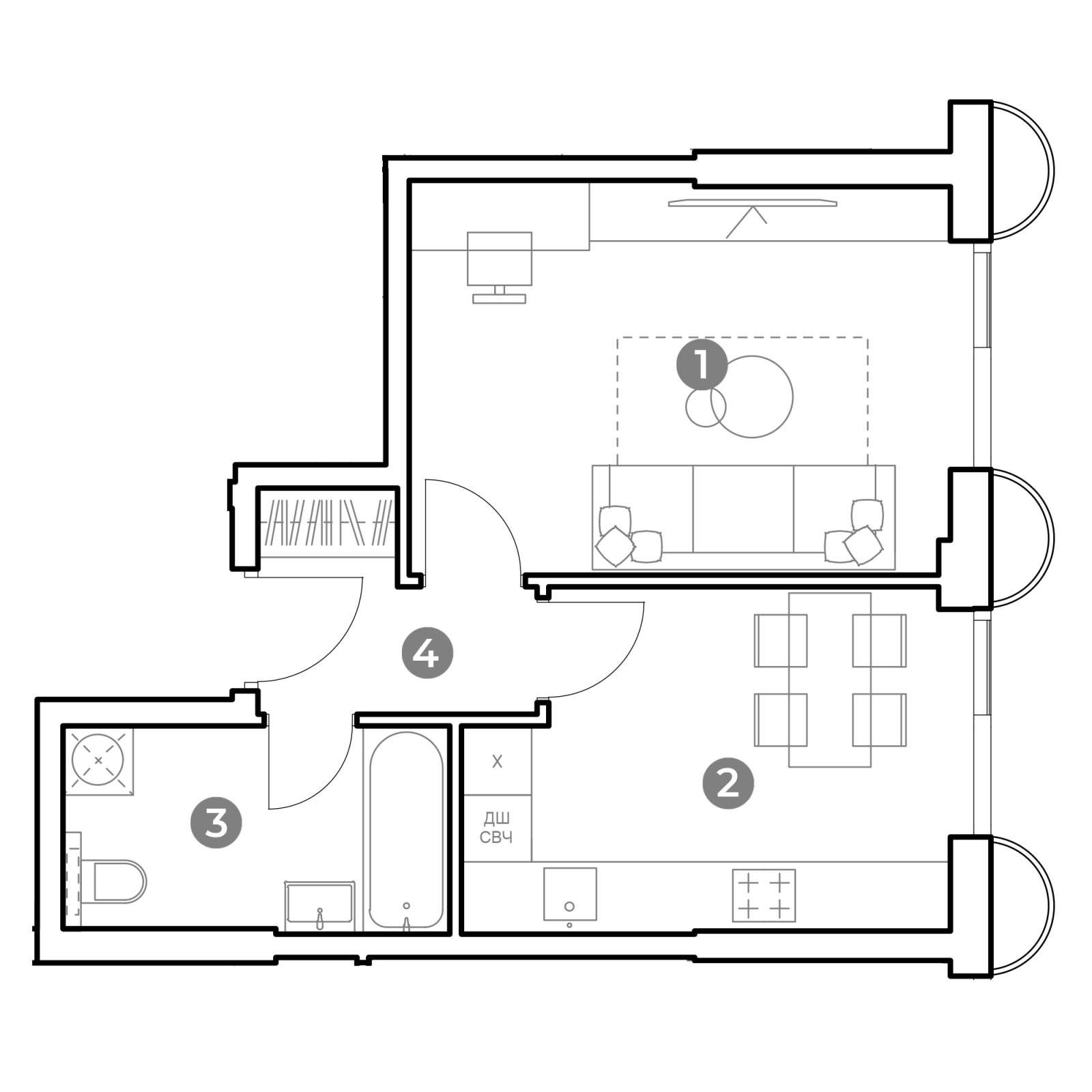 Планировка: 1-комнатная квартира, 37,1 м²
