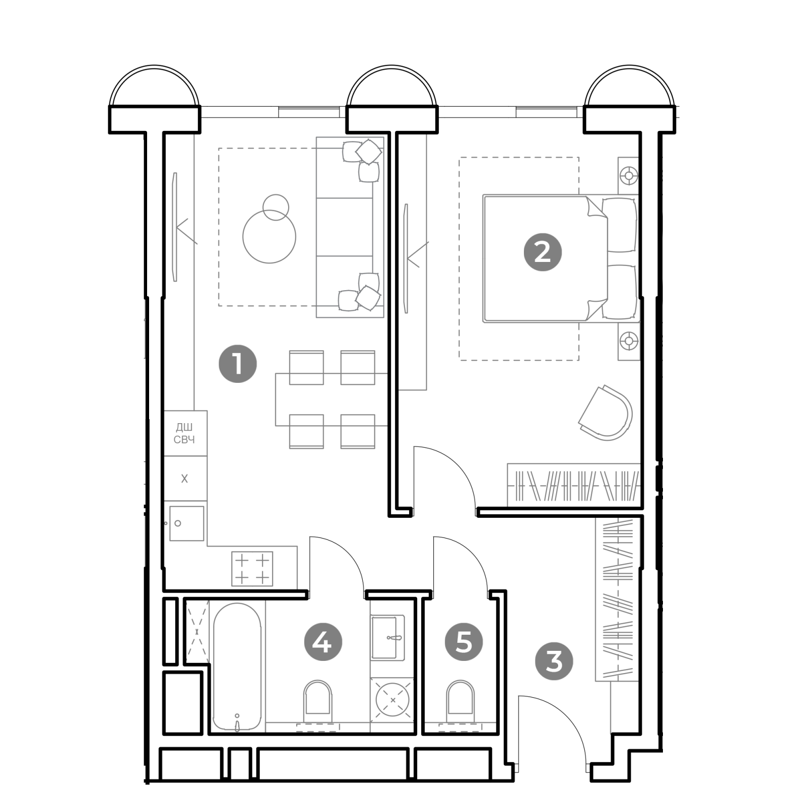 Планировка: 2-комнатная квартира, 50,0 м²