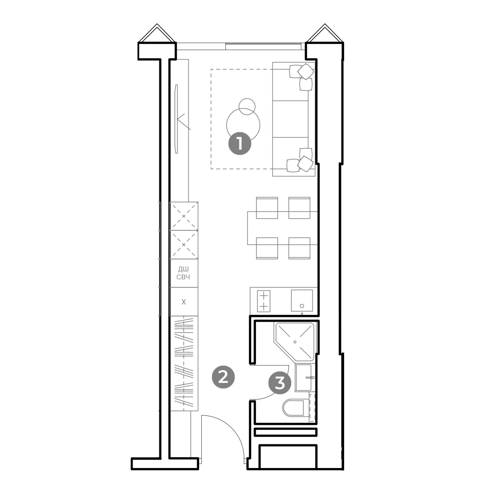 Планировка: студия, 25,4 м²
