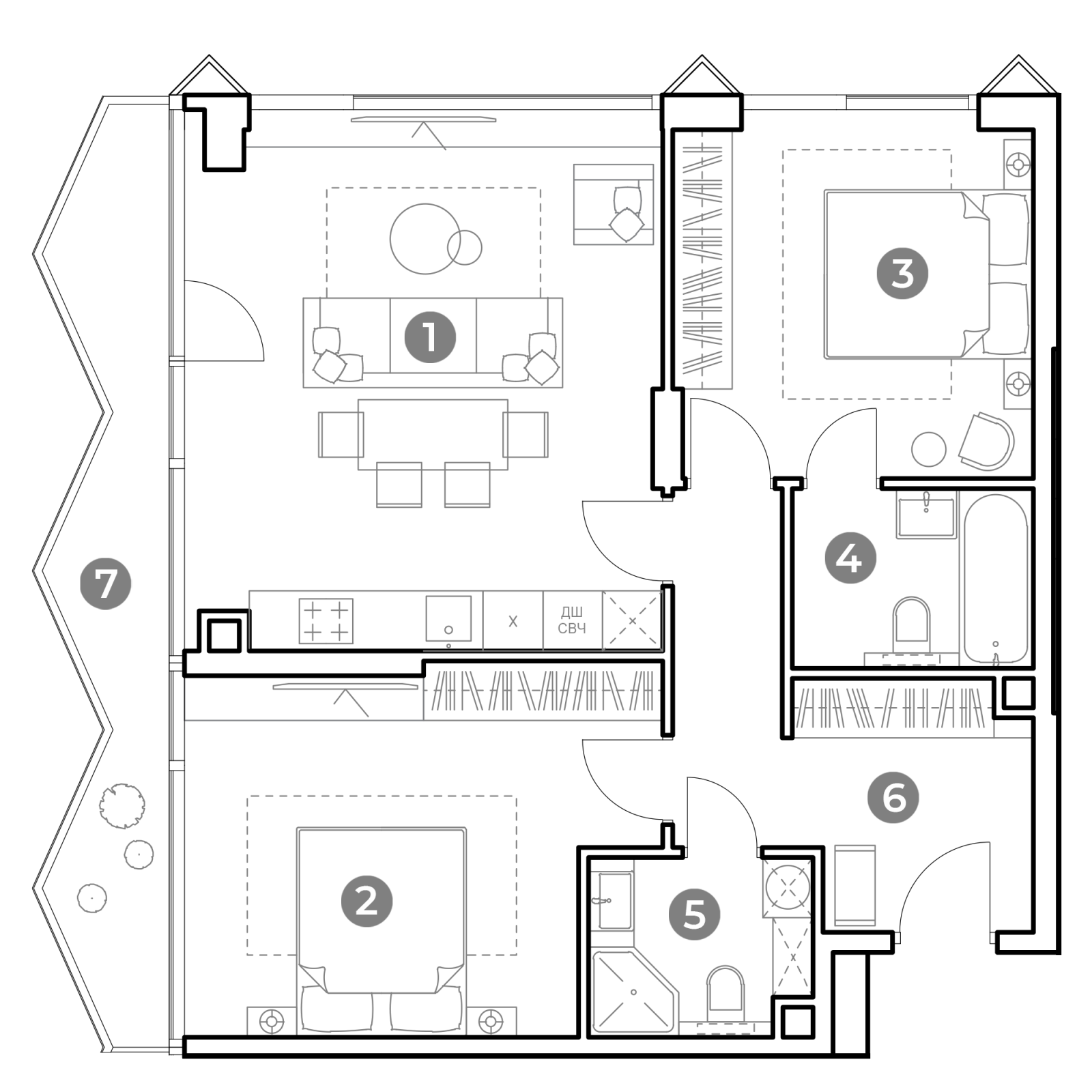Планировка: 3-комнатная квартира, 82,1 м²