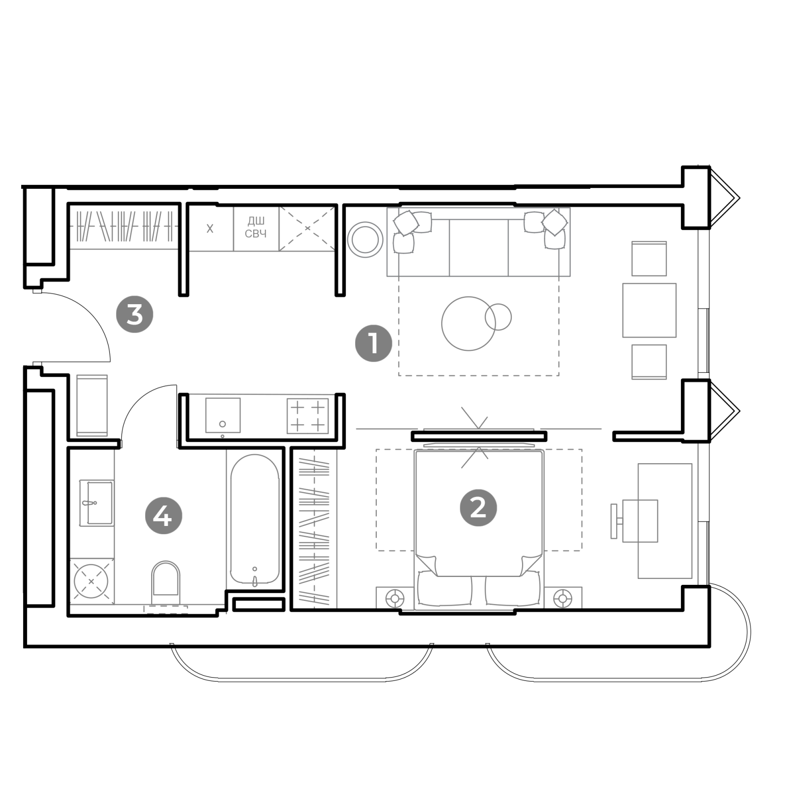 Планировка: 2-комнатная квартира, 43,3 м²
