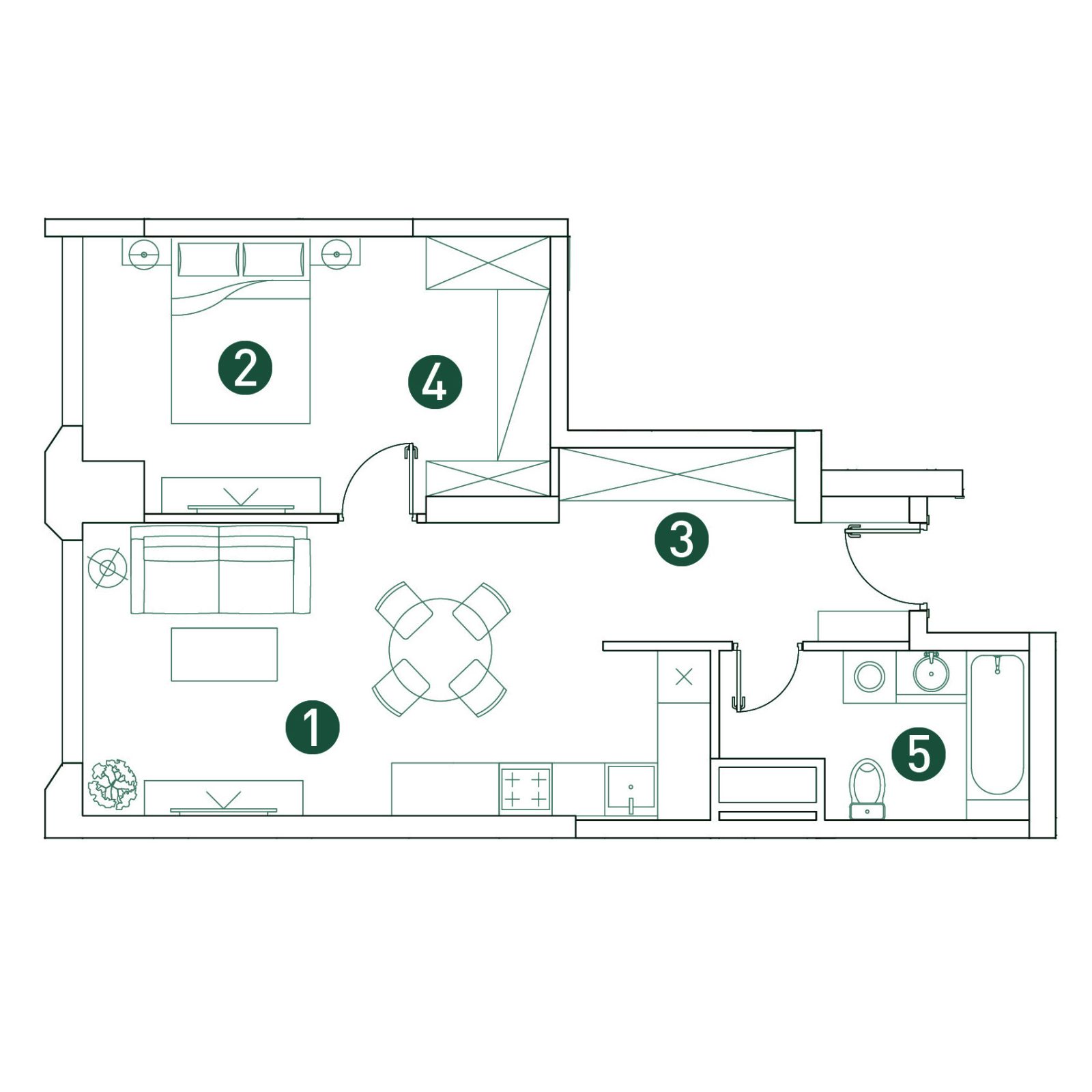 Планировка: 2-комнатная квартира, 51,2 м²