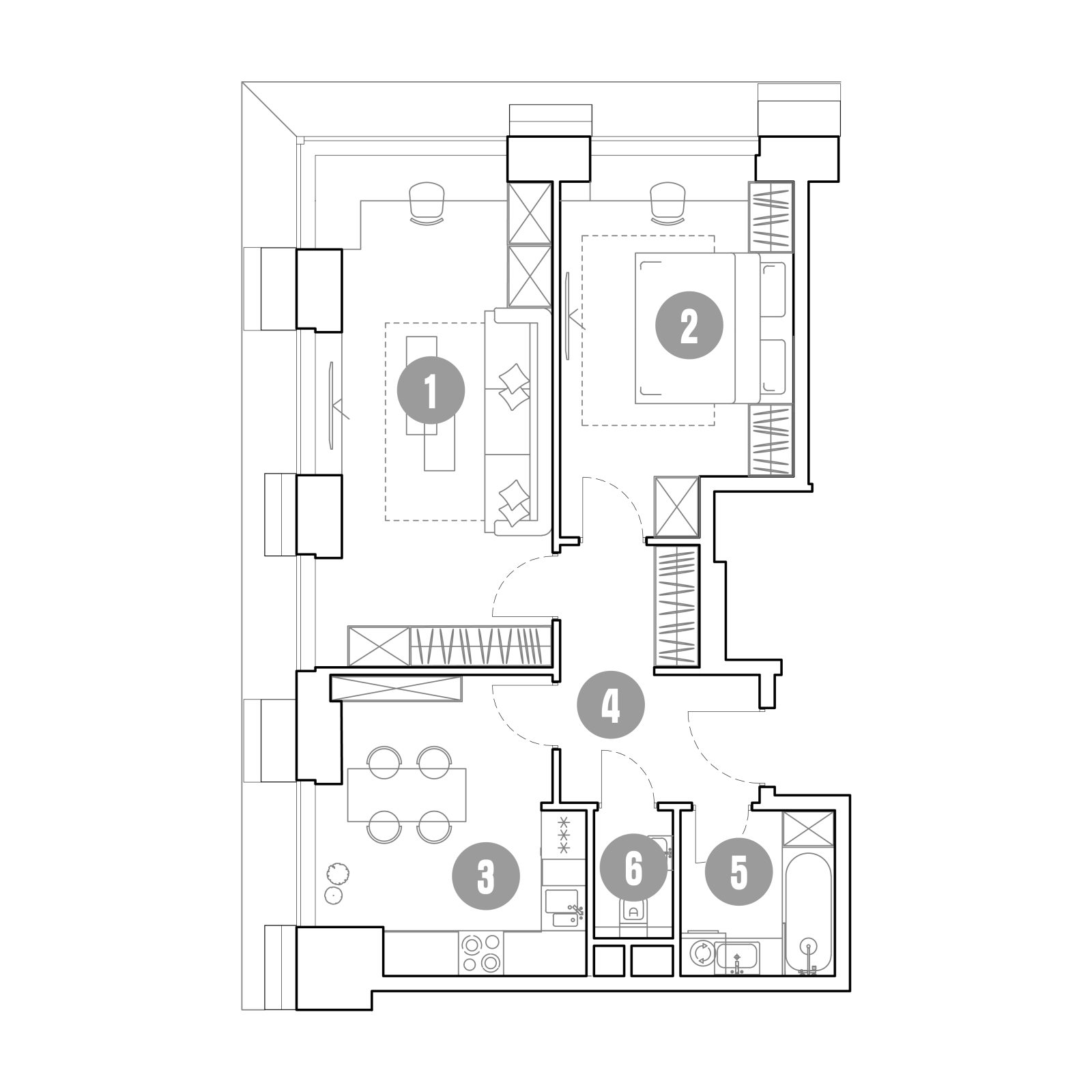 Планировка: 2-комнатная квартира, 61,1 м²